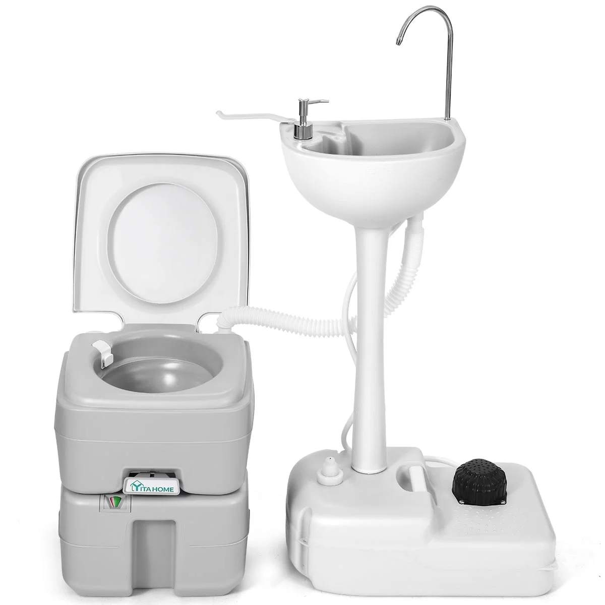 Dextrus 5.3 Gallon Portable Toilet and 17L Portable Camping Sink Hand Wash Basin Station & Flush Potty for Outdoor,Camping, RV Toilet