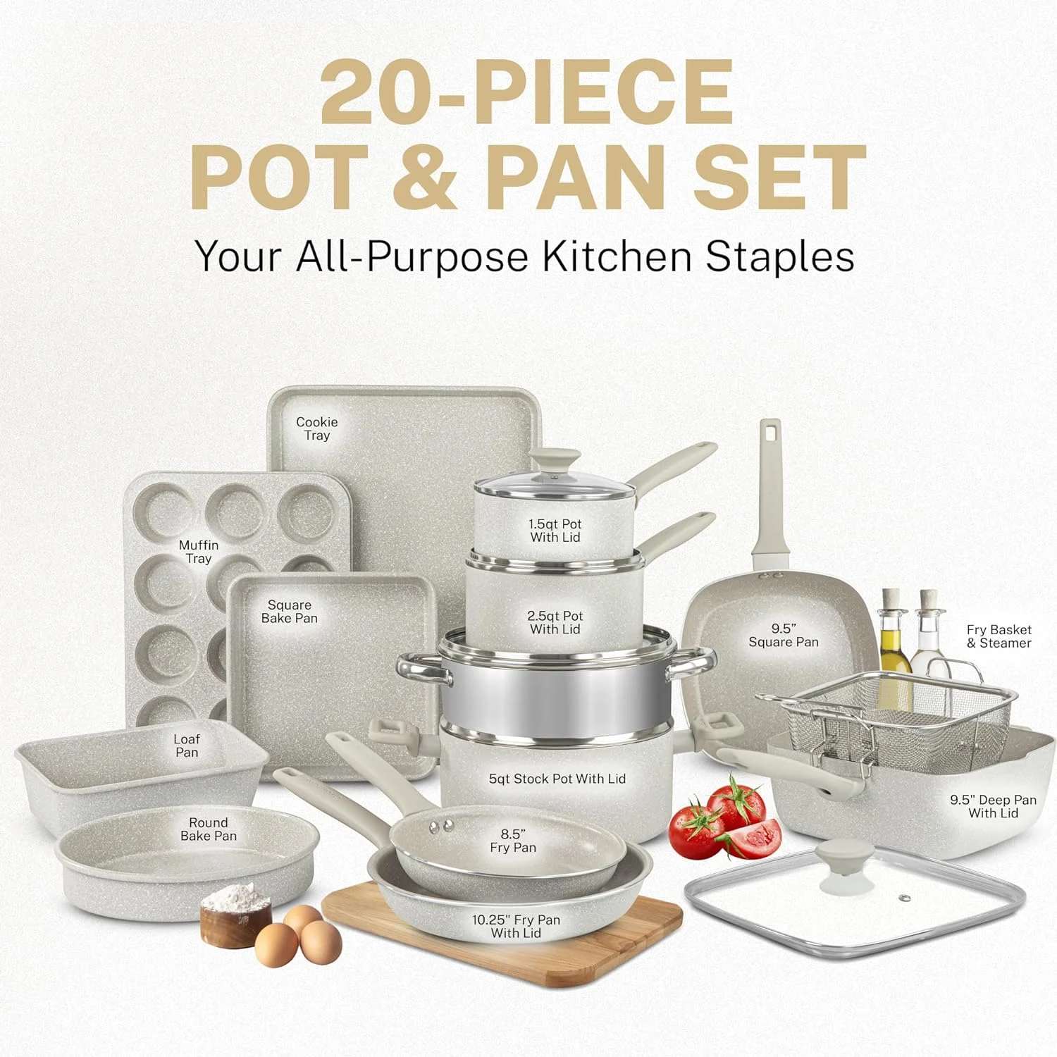 Granitestone Pots and Pans Set Desert 20 Pc Cookware Set Pots and Pans Set