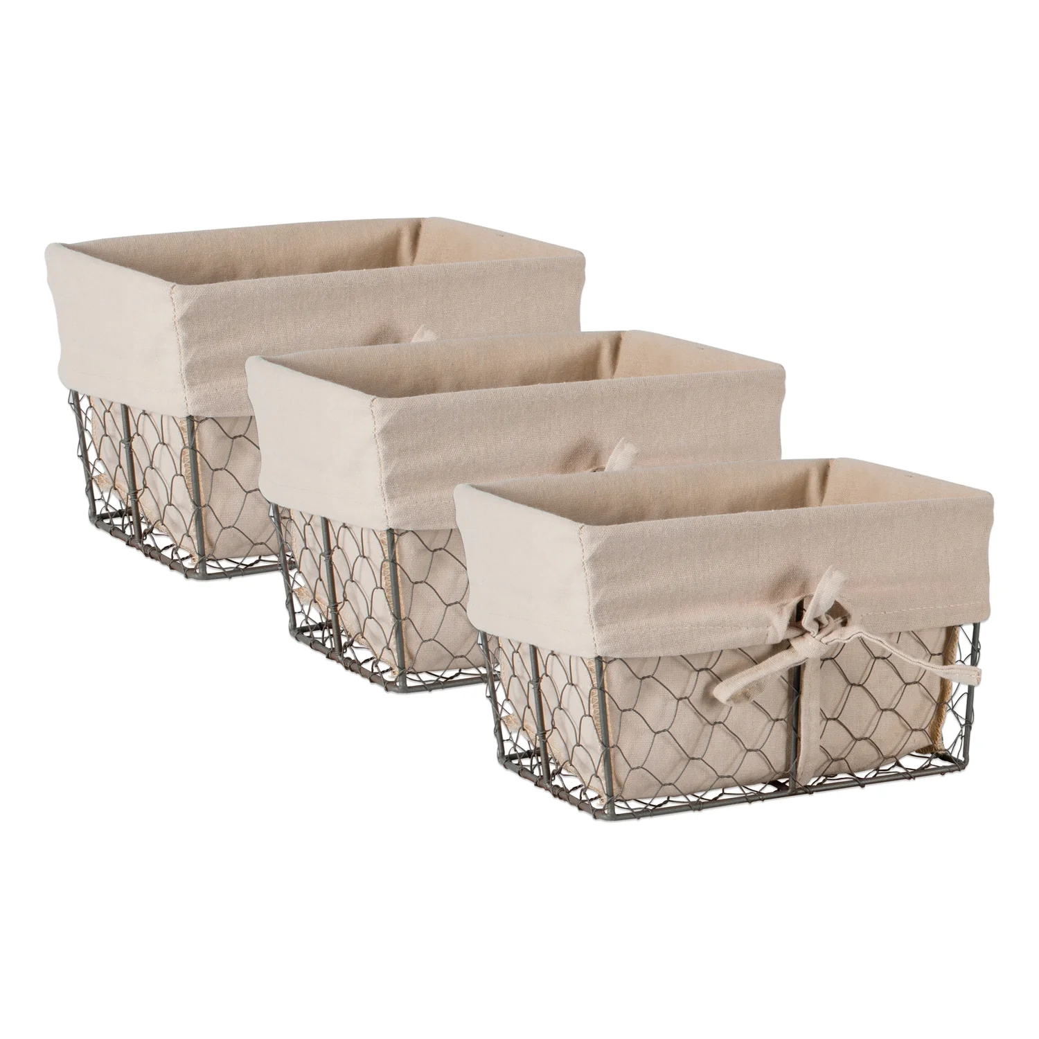 DII Vintage Chicken Wire Basket Removable Fabric Liner, Set of 3, Natural