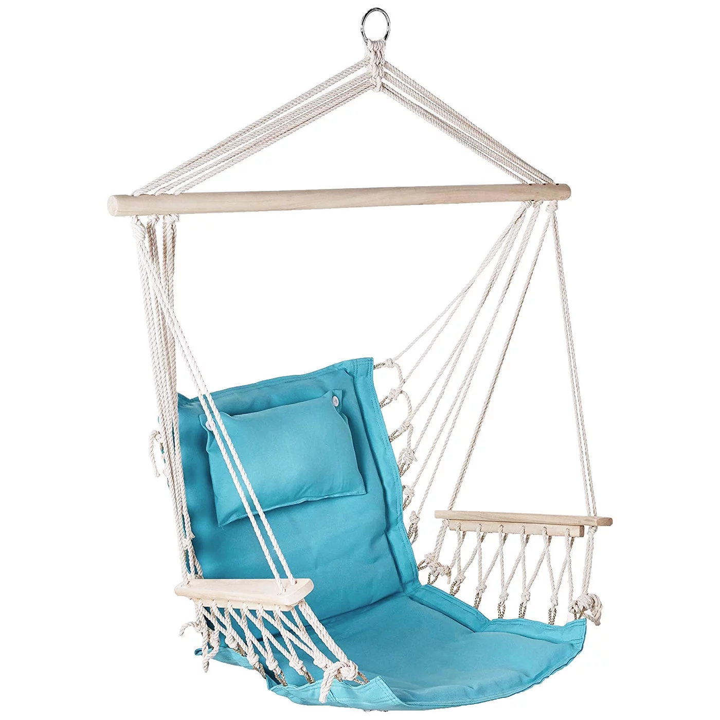 Backyard Expressions Hanging Hammock Chair - Aqua Blue - Polyester/Cotton