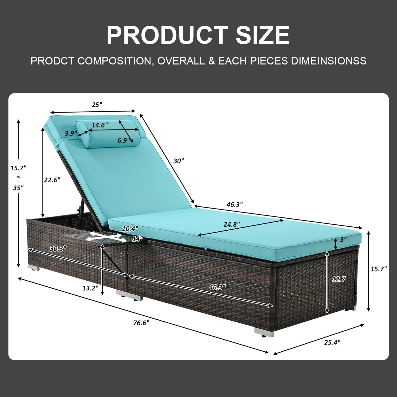 Outdoor Chaise Lounge Set of 2,Rattan Wicker Chaise Lounge with Adjustable Backrest and Removable Cushions,Patio Furniture Set for Garden Pool Backyard Deck