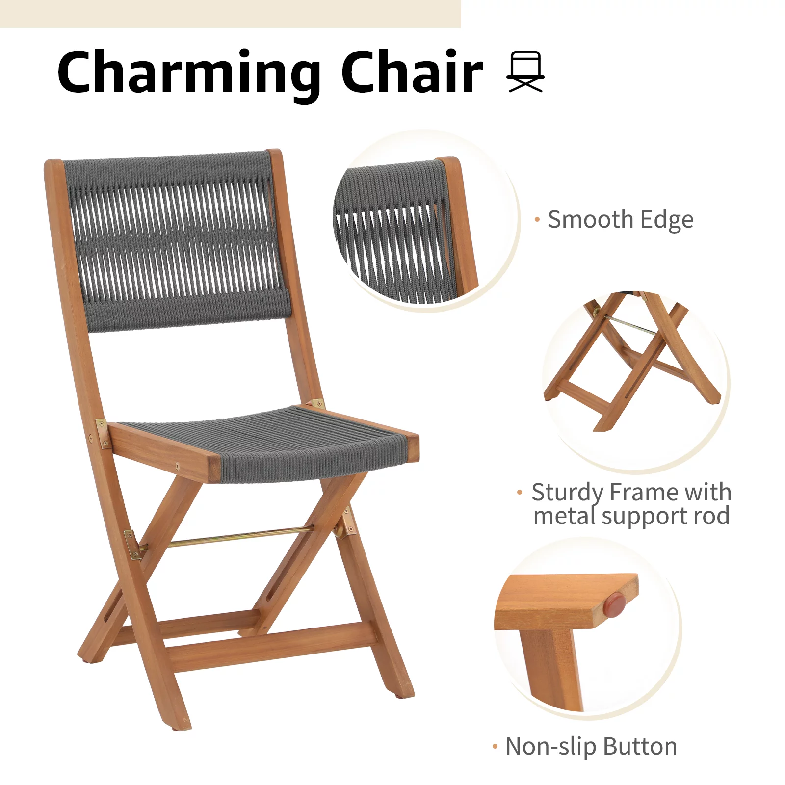 OC Orange-Casual Acacia Patio Bistro Set, Outdoor Compact Wood Coffee Table and Chairs, 3 Piece, Gray