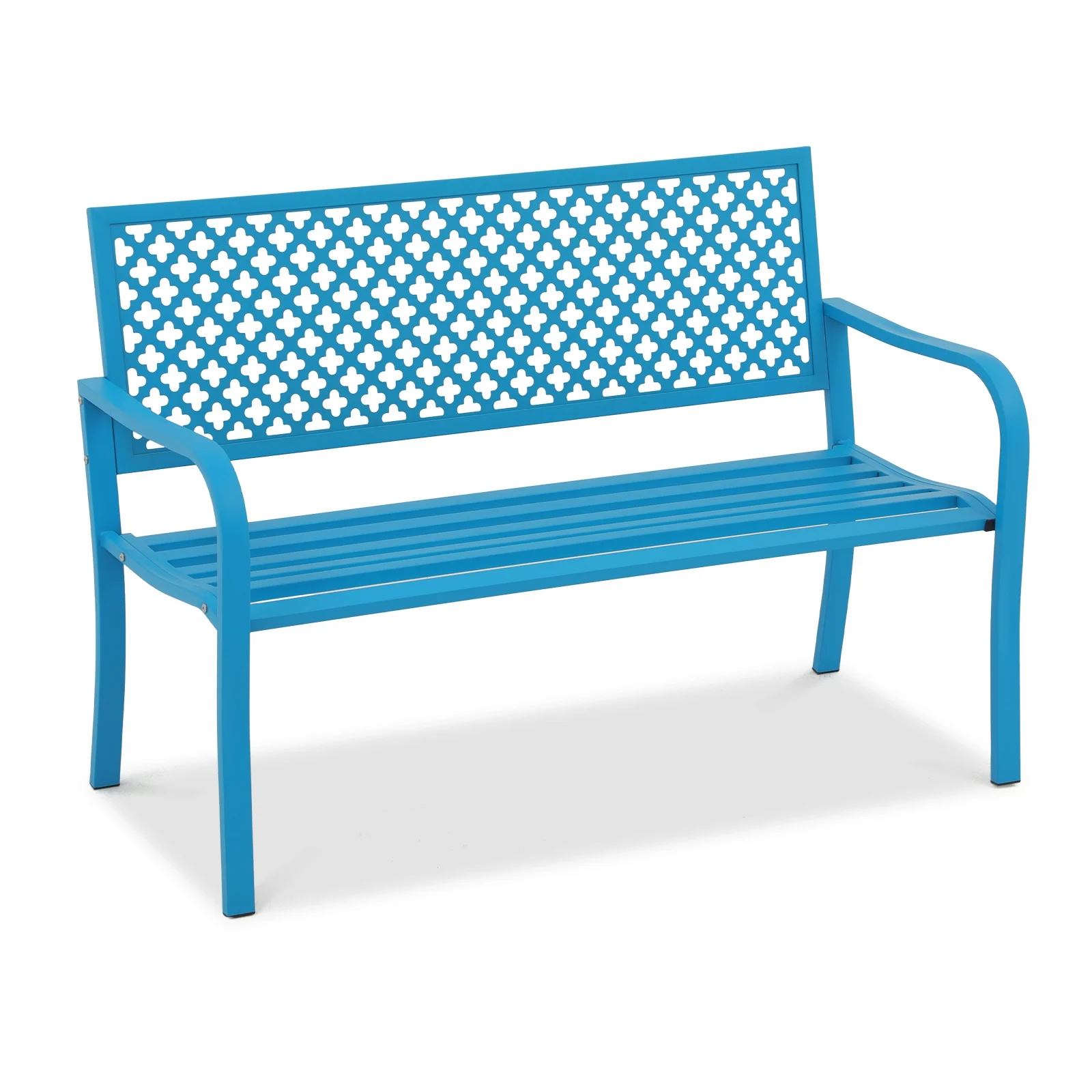 COBANA Outdoor Garden Bench, 50in Patio Metal Porch Bench with Armrest for Lawn, Backyard, Entryway, Blue