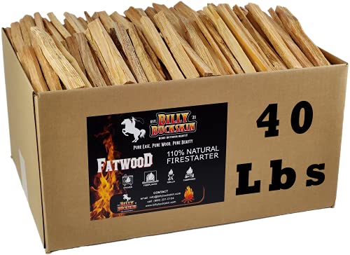 Billy Buckskin 10 lbs. Fatwood Fire Starter Sticks Camping Essentials | Great Fire Logs and Fire Starters for Campfires, Wood Stoves, Fireplaces, Bonfires | Start a Fire with 2 Sticks | 10 lb Box