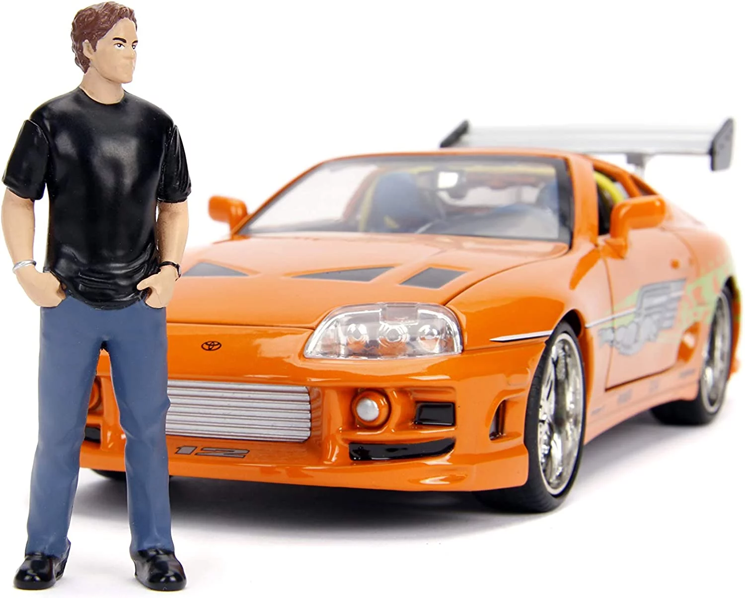 Jada The Fast & the Furious 1:24 Scale Orange Toyota Supra Diecast Car with Brian Figure From Movie