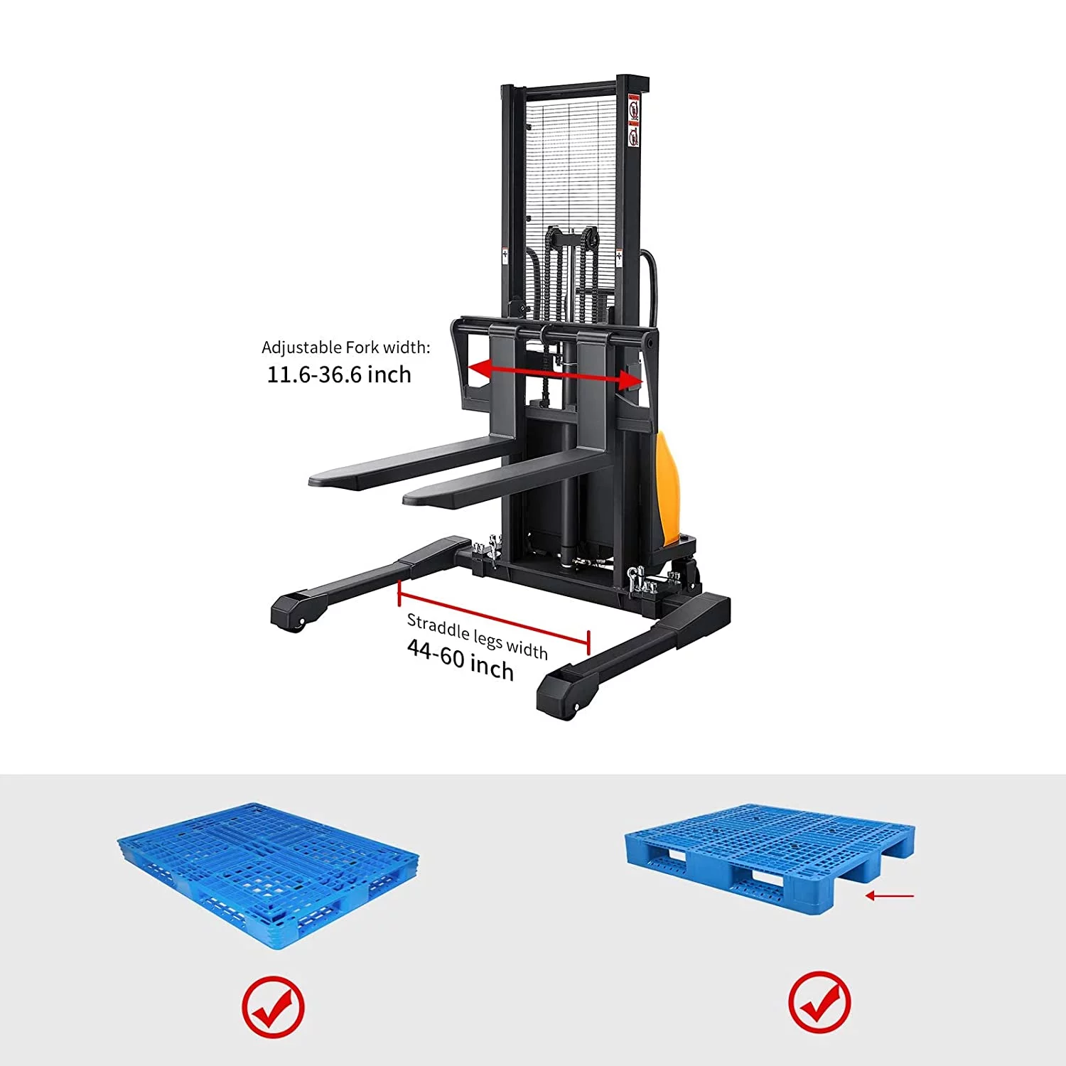 APOLLOLIFT 3300lb Cap. Semi-Electric Pallet Straddle Stacker with Adjustable Fork 98