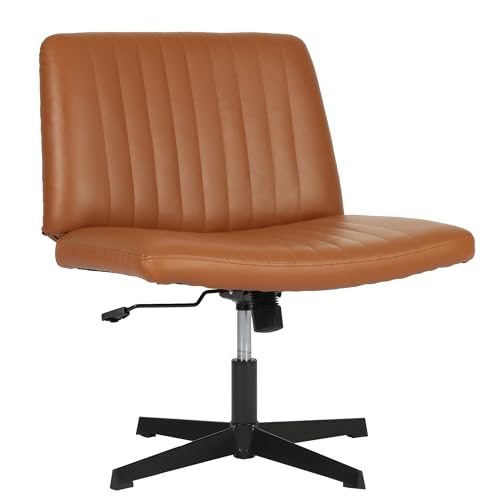FDW Criss Cross Chair Armless Cross Legged Office Desk Chair Adjustable Swivel Ergonomic Desk Chair No Wheels U Shaped Backrest with Wide Seat Native Sponge Computer Task Vanity Chair for Home Office