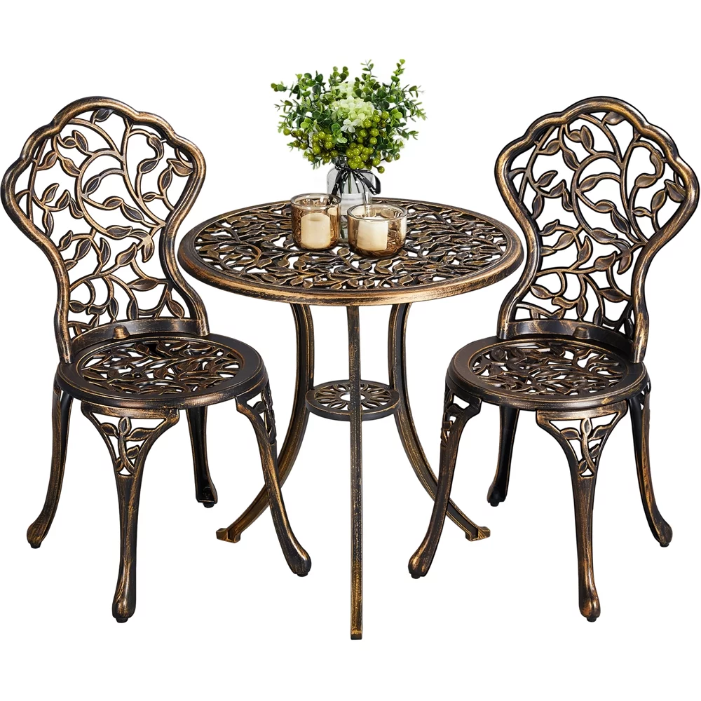 Topeakmart 3-Piece Cast Aluminum Patio Bistro Table Set Outdoor Furniture, Bronze