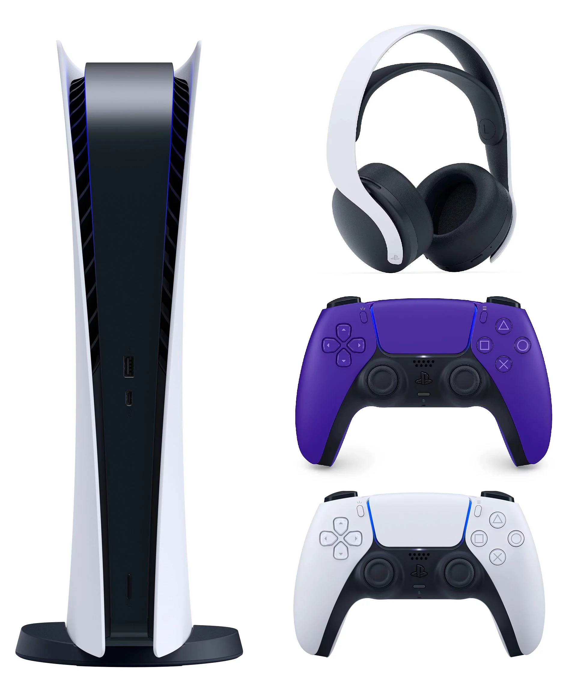 PlayStation 5 Digital Edition with PS5 Galactic Purple DualSense Controller W/ Pulse Headset Limited Bundle