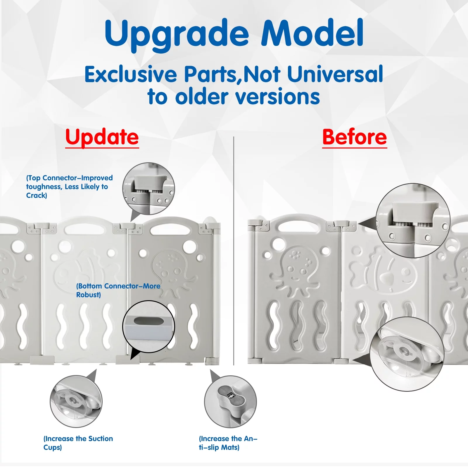 Albott Baby Fence Kid Playpen 18 Panel Albott Play Yard - Foldable Kids Safety Activity Center Playard Safety Lock Gate,Adjustable Shape, Portable Design for Indoor Outdoor Use (Grey+White, 18 Panel)