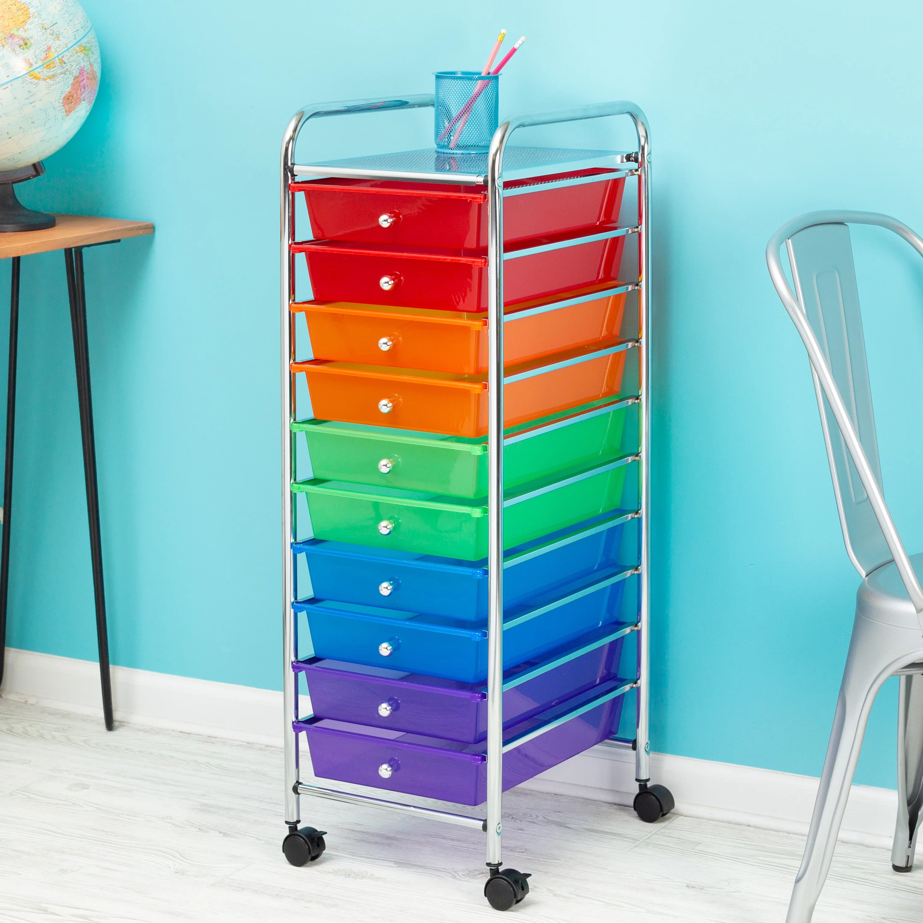 Honey-Can-Do 10-Drawer Multi-Color Rolling Cart, Rainbow