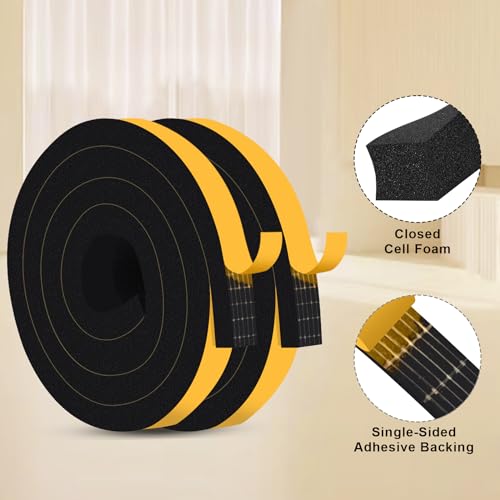 Weather Stripping Door Seal Strip, Strong Adhesive, Lightproof, Noise-Reduction, Weatherproof Foam Tape Insulation for Sliding Door, Front Door Frame, Windows (1/2 in x 1/4 in x 26Ft)