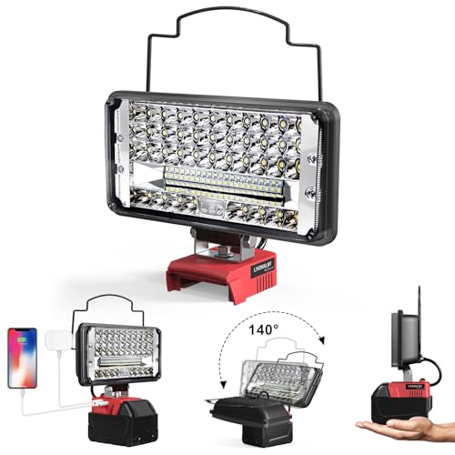 LIVOWALNY Portable LED Work Light for Milwaukee 18v Battery, 60W 6000LM Cordless Flood Lights with Low Voltage Protection and USB & Type C Charger Port