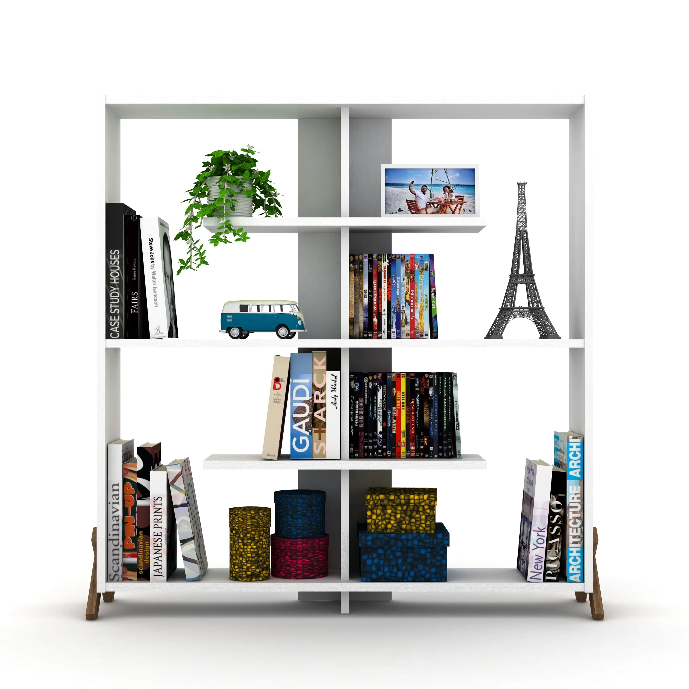 Kipirio 4 Tier Modern Bookshelf, Wood Frame Bookshelf for Small Spaces in your Living Rooms, Office Furniture Bookcase,White