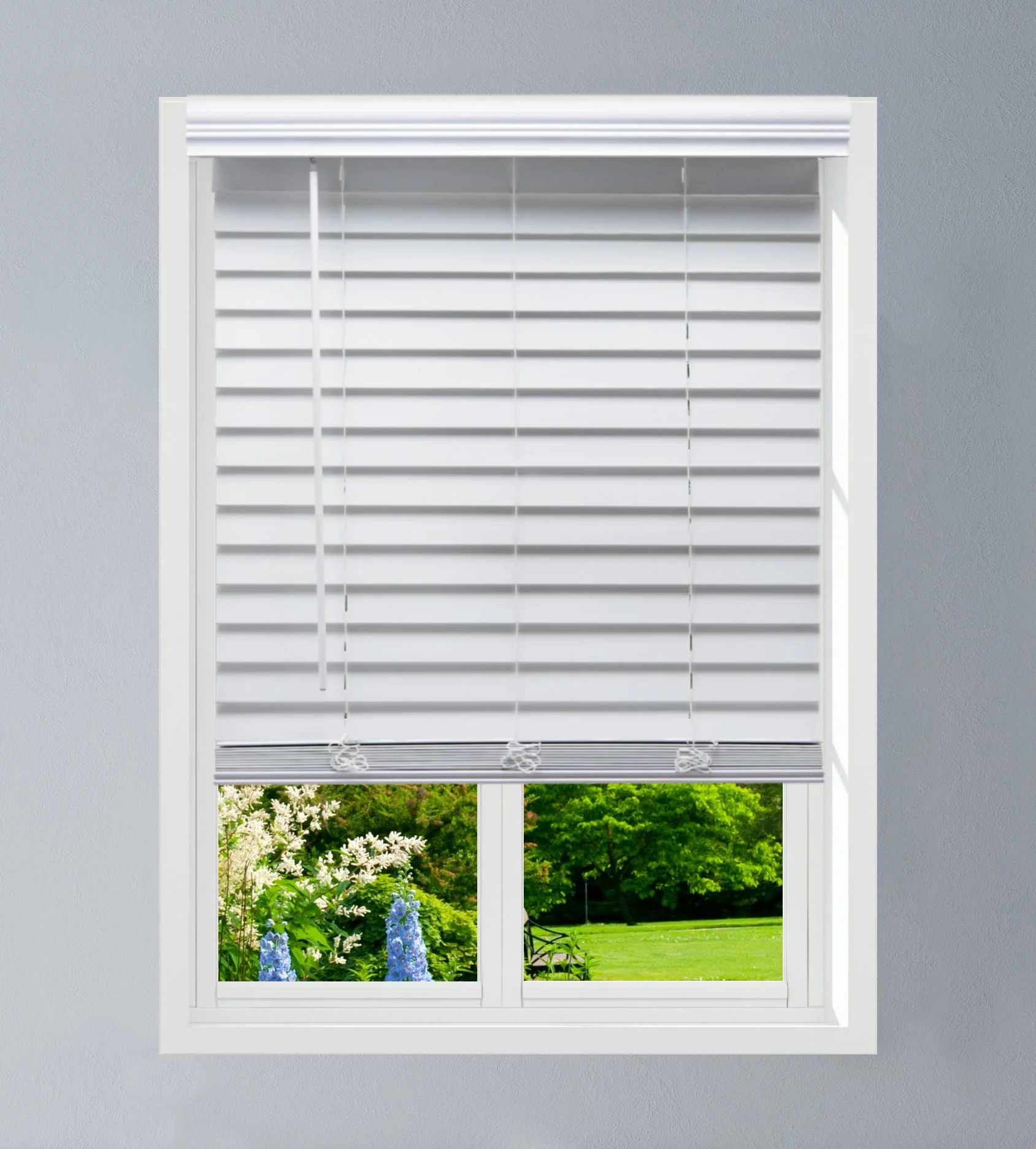 Linen Avenue Custom Cordless Partial Inside Mount Faux Wood Blinds, 60.5 W X 60 H
