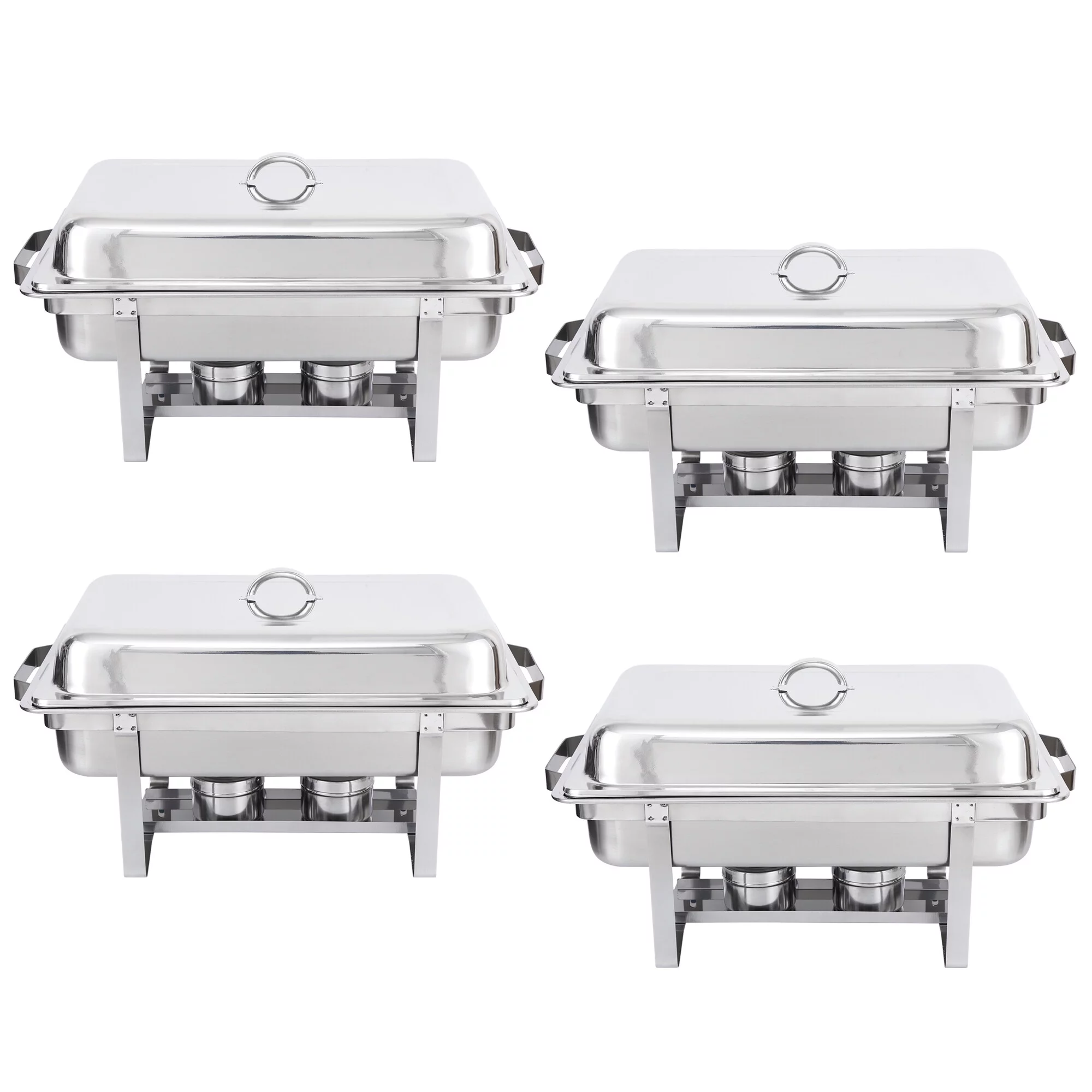 ZenSports 4 Pack 8QT Chafing Dish Full Size Buffet Set Stainless Steel Food Warmer W/ Water Pan, Silver