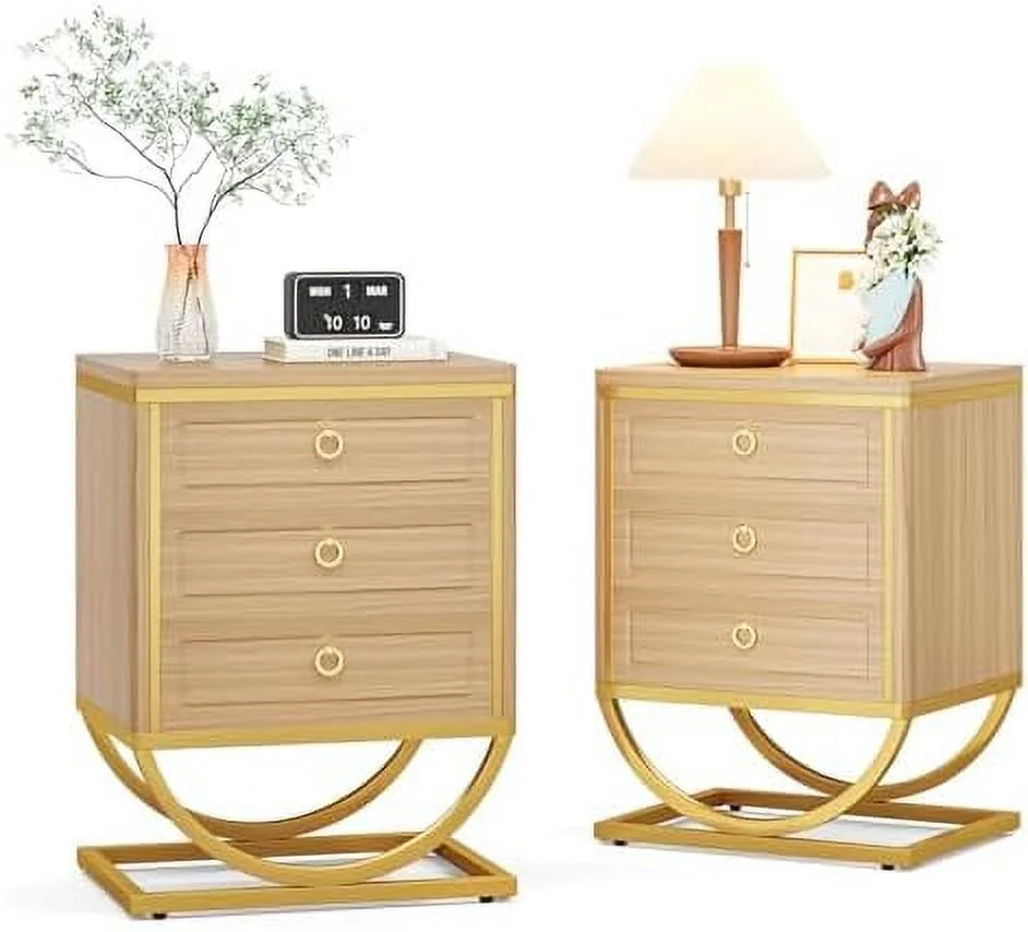 TJUNBOLIFE Nightstand  Modern 3 Drawers Night Stands with  Large Bed Side Stand Walnut Side Top  Wood Night Tables End Table Accent Table for Living Room  Bedroom  Dorm