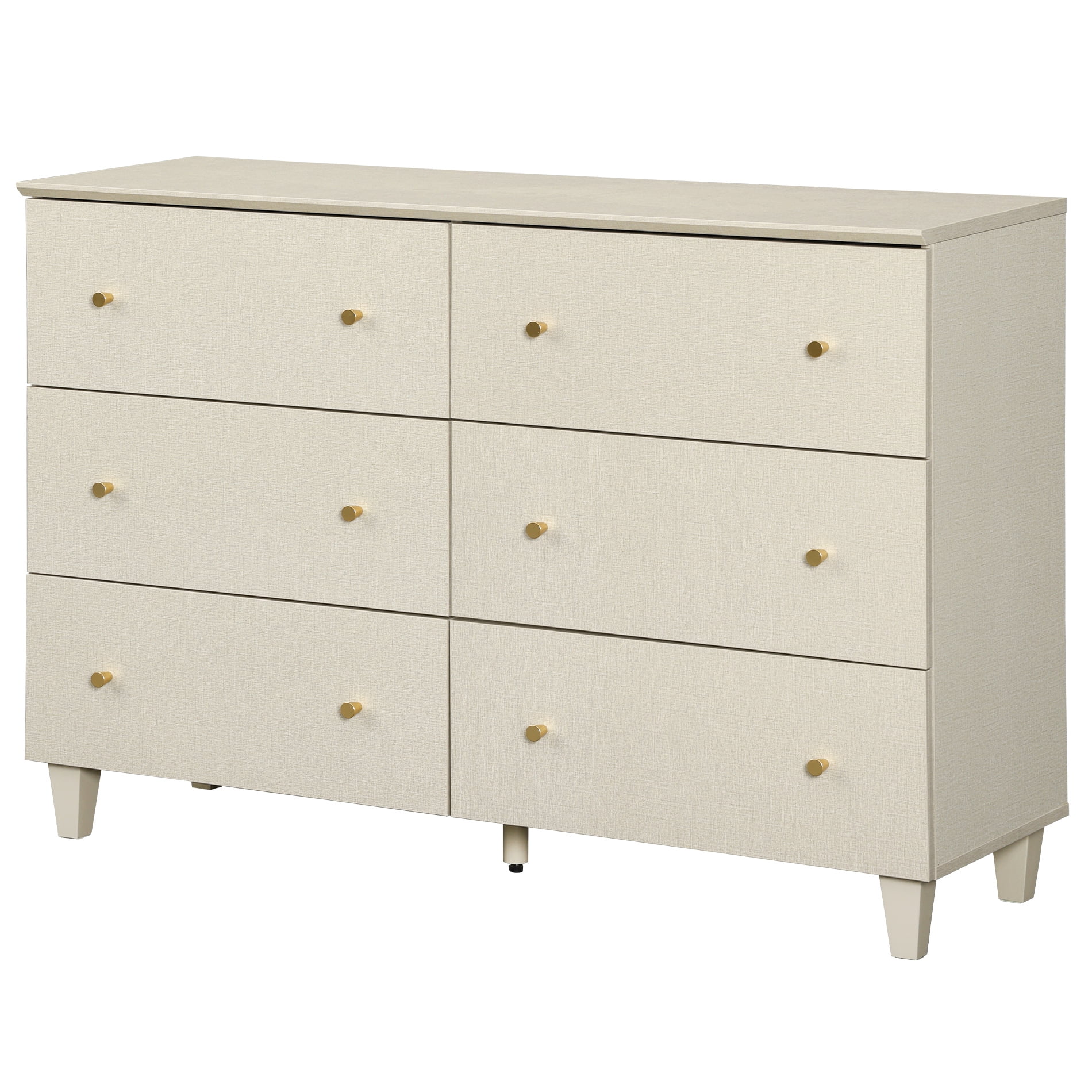 WAMPAT 6 Drawers Dresser for Bedroom, Wooden Wide Chest of Drawers, Beige Modern Closet Storage Organizer Unit with Solid Wood Legs for Living Room, Hallway, Nursery, 47.2x15.3x32.4