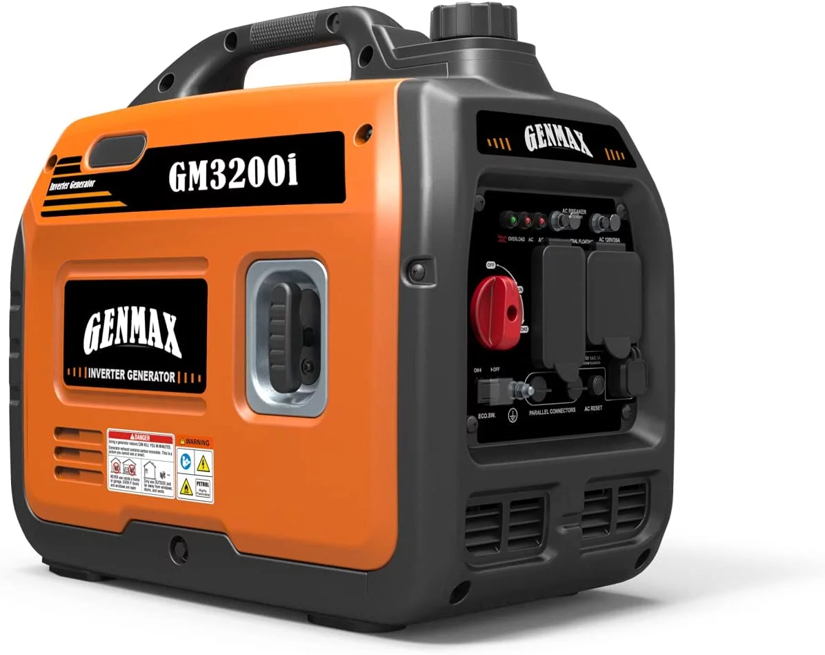 GENMAX Portable Inverter Generator,3200W ultra-quiet gas engine & RV Ready, EPA Compliant, Eco-Mode Feature, Ultra Lightweight for Backup Home Use & Camping (GM-3200i)