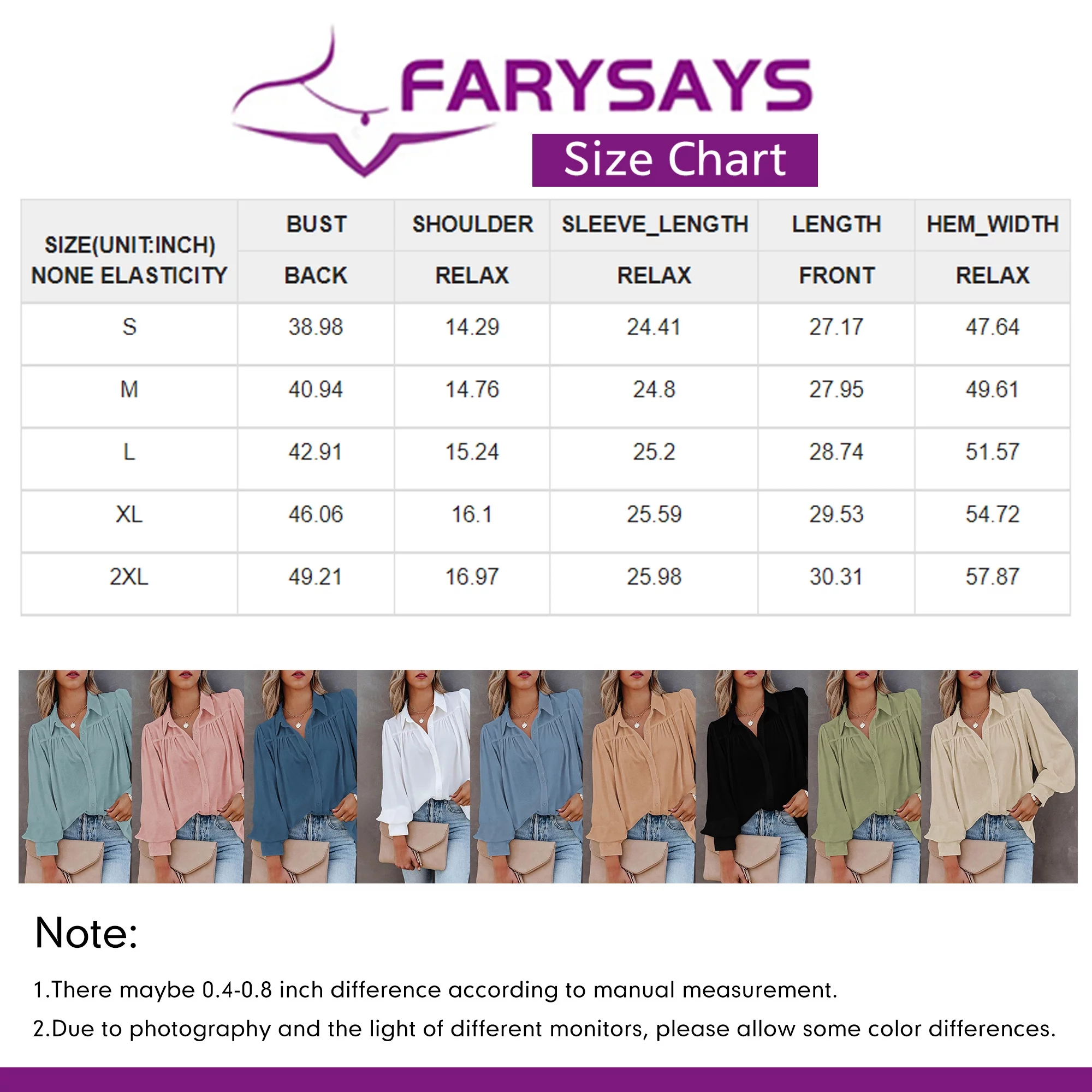 FARYSAYS Long Sleeve Blouses for Womens Button Down Blouses Plus Size Long Sleeve Formal Work Blouse Top Victorian Blouse