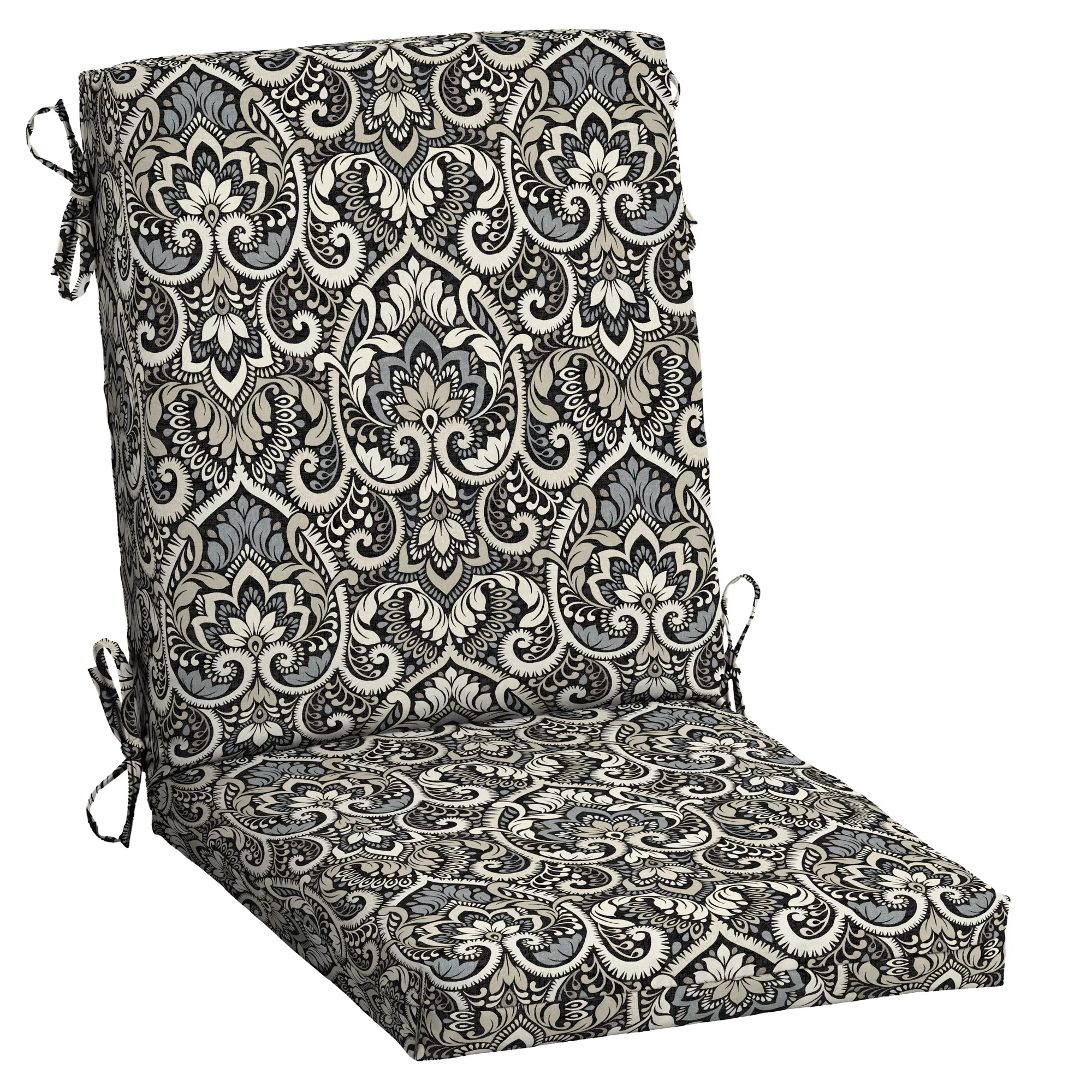 Arden Selections Outdoor Dining Chair Cushion 20 x 20, Black Aurora Damask