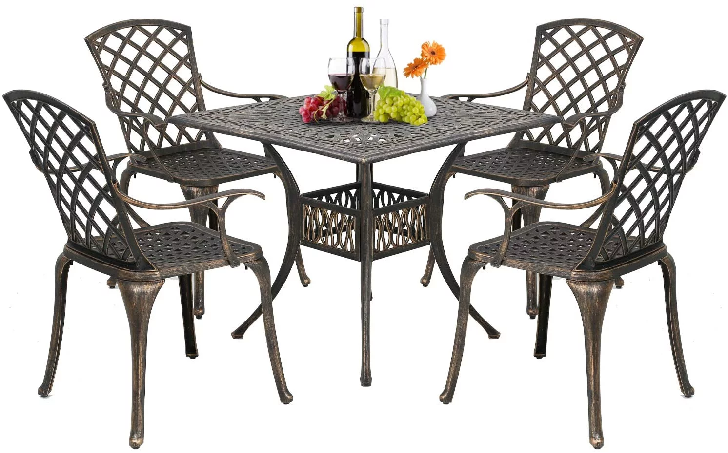 FDW Outdoor Dining Table Set Patio Dining Set Dining Chairs Set of 4 Wrought Iron Patio Furniture Outdoor Dining Set Patio Furniture Patio Chairs Chat Set Weather Resistant