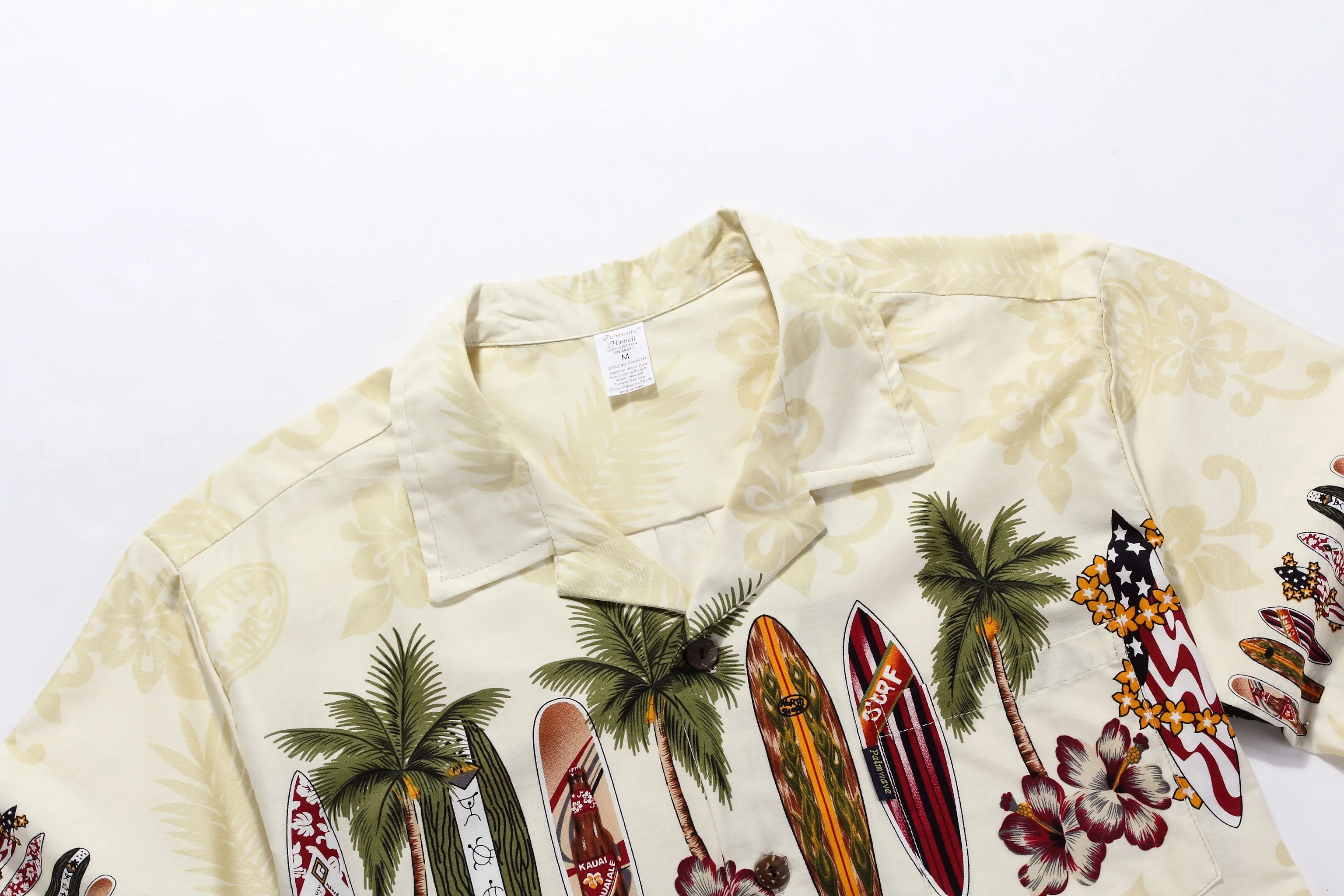 Men's Aloha Shirt S Cream Surf Boards