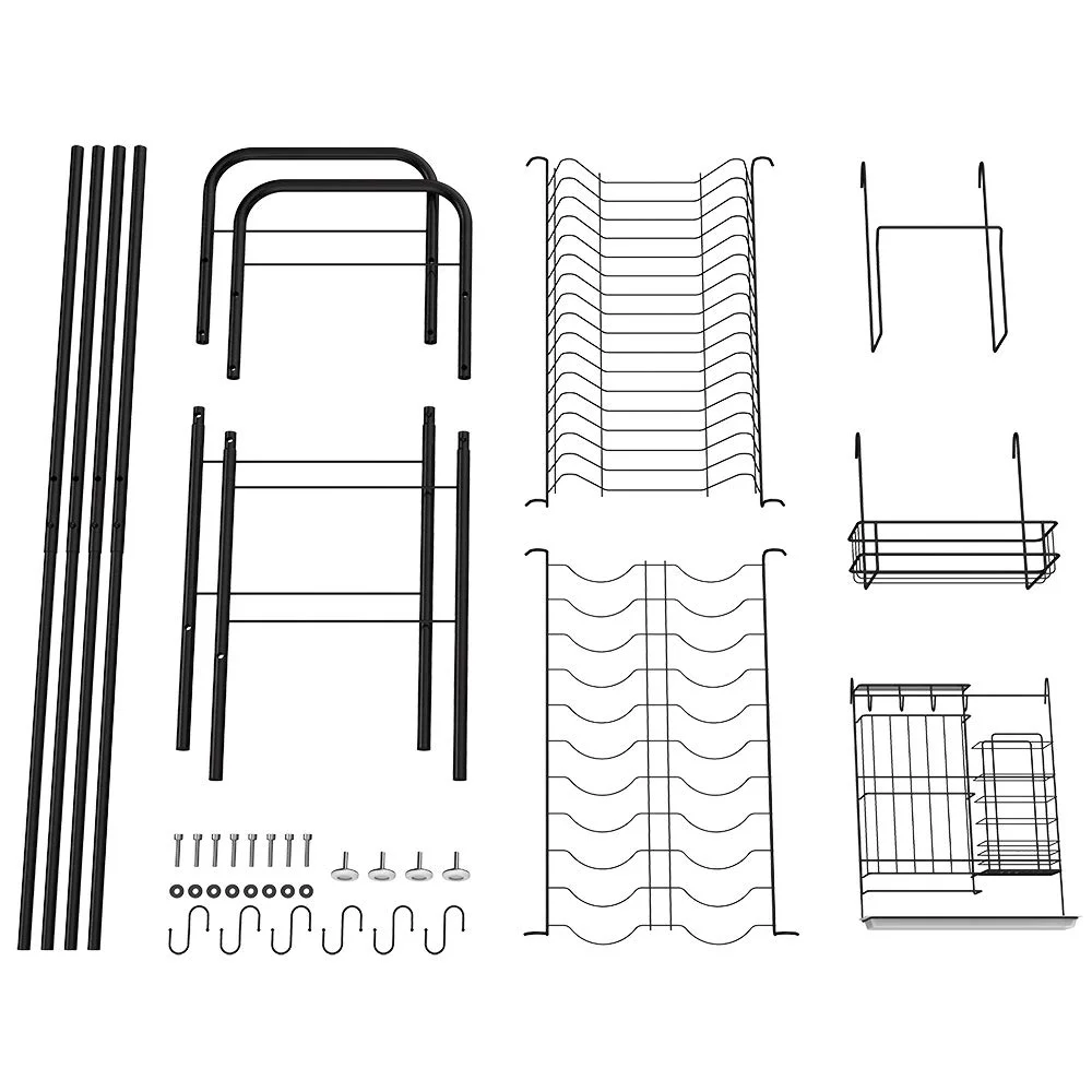 Nex Adjustable 35-37” x 9.8” x 24.5” Dish Rack, Black Stainless Steel