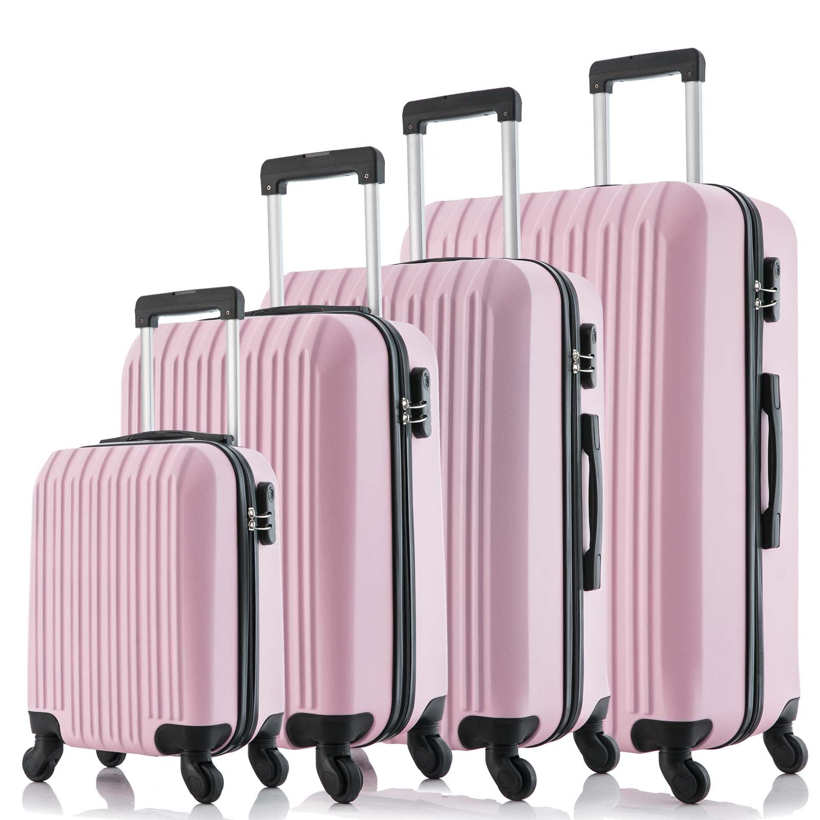 5 Piece Set Luggage Sets Suitcase ABS Hardshell Lightweight Spinner Wheels (16/20/24/28 inch) Pink
