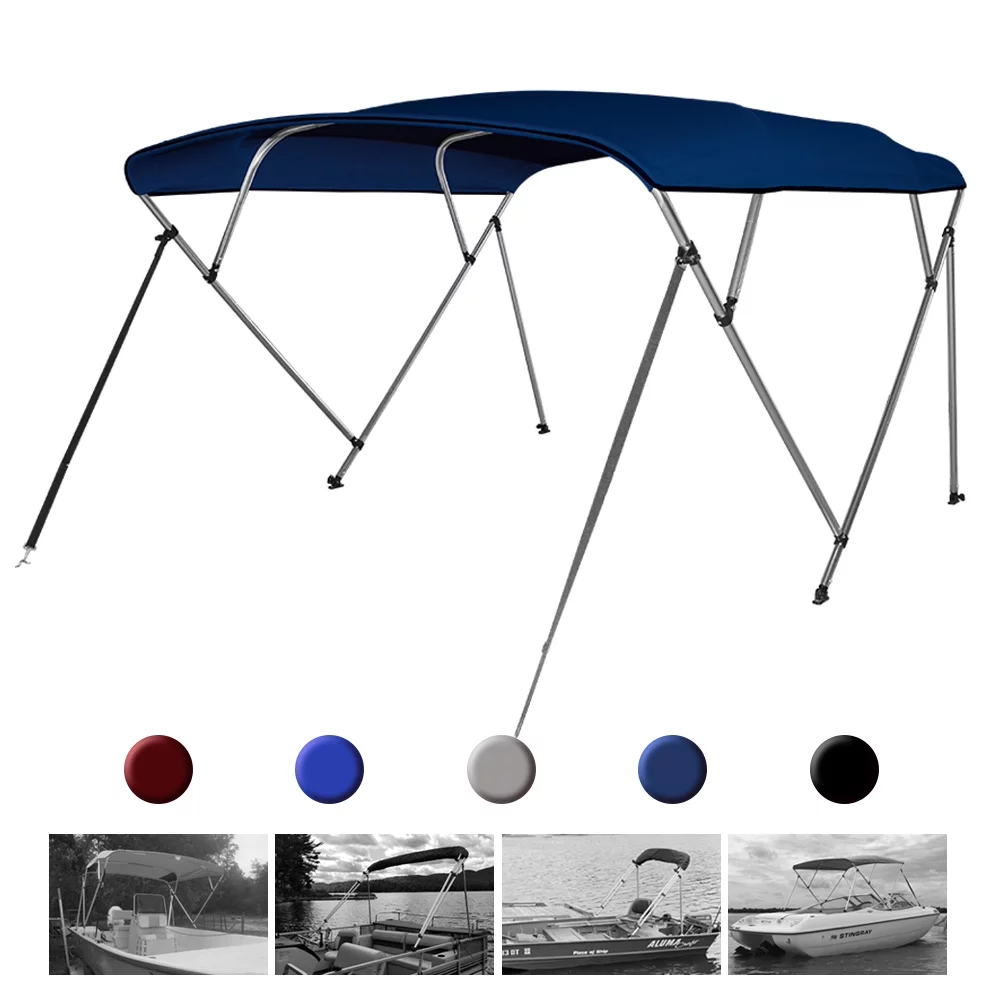 Seamander 4 Bow Bimini Top Boat Cover with Rear Support Pole and Storage Boot, Navy Blue