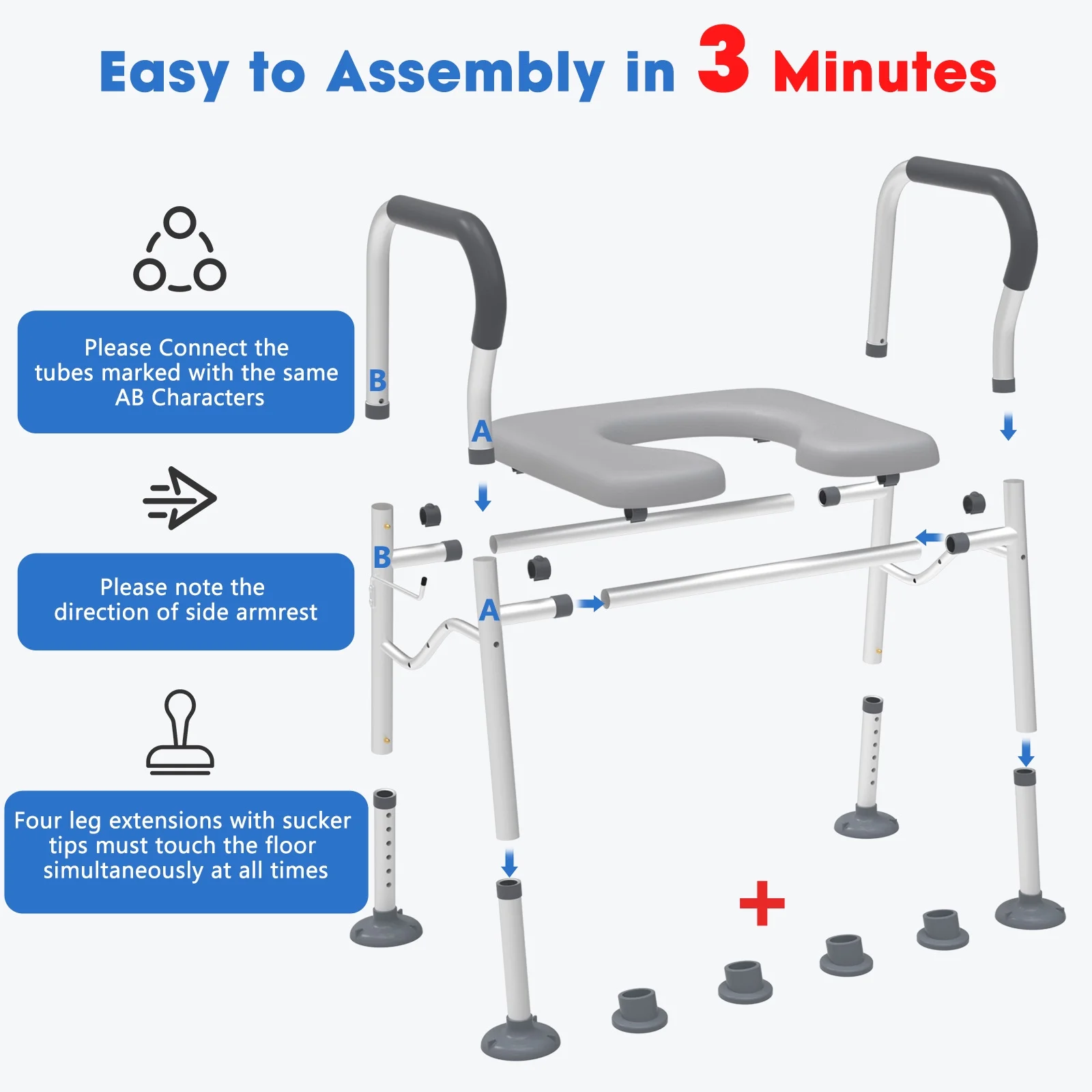 Raised Toilet Seat with Handles 400lbs for Elderly, Pregnant and Handicap, Adjustable Heigh, Fits Any Toilet
