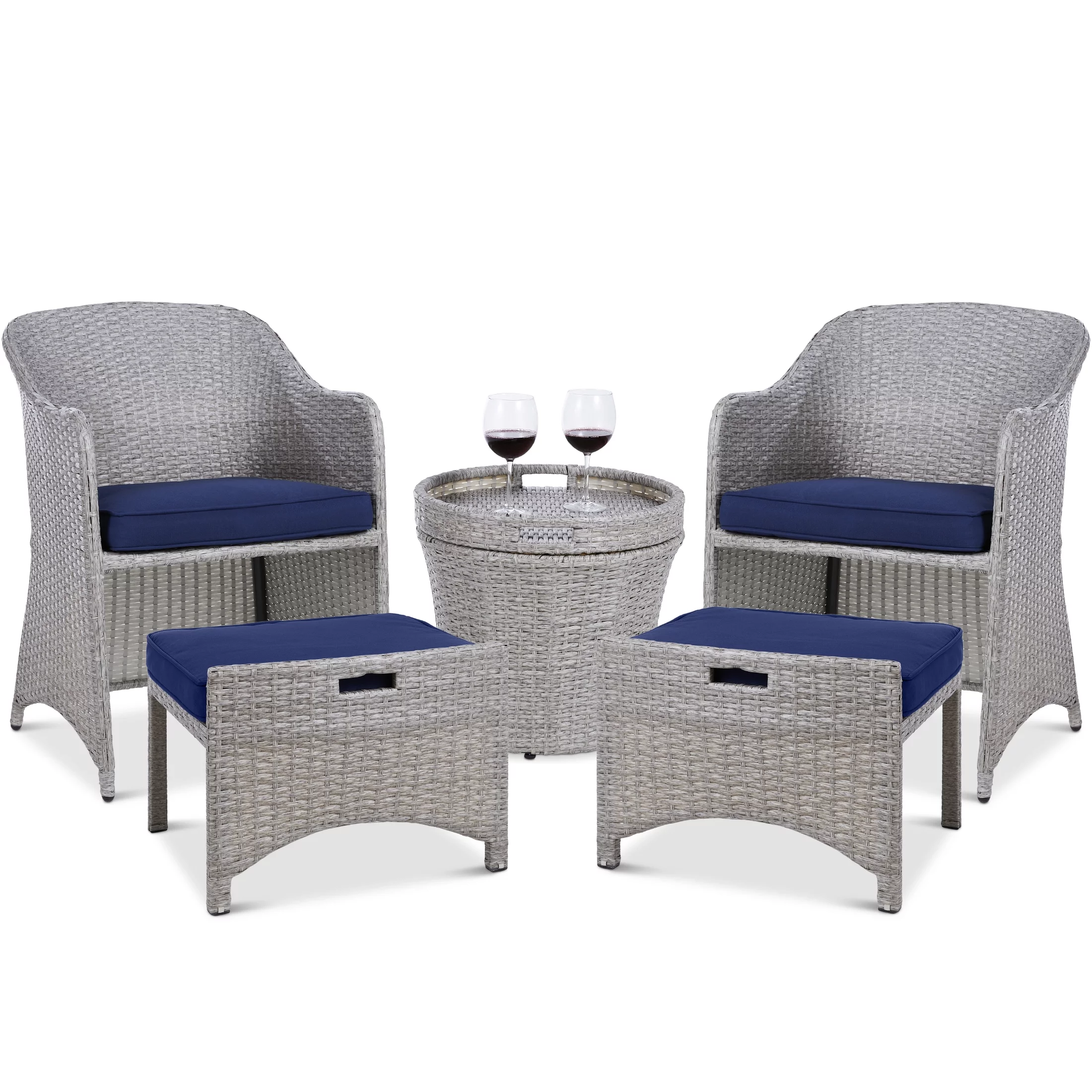 Best Choice Products 5-Piece Outdoor Wicker Patio Bistro  Furniture Set w/ Storage Table, No Assembly - Gray/Navy