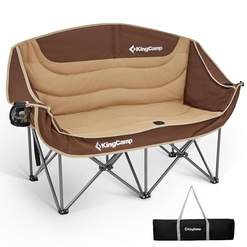KingCamp Double Camping Chair XL Oversized for Adults, Folding Camping Loveseat for Outdoor Lawn Beach, 2 Person Portable Padded Camping Chair Heavy Duty