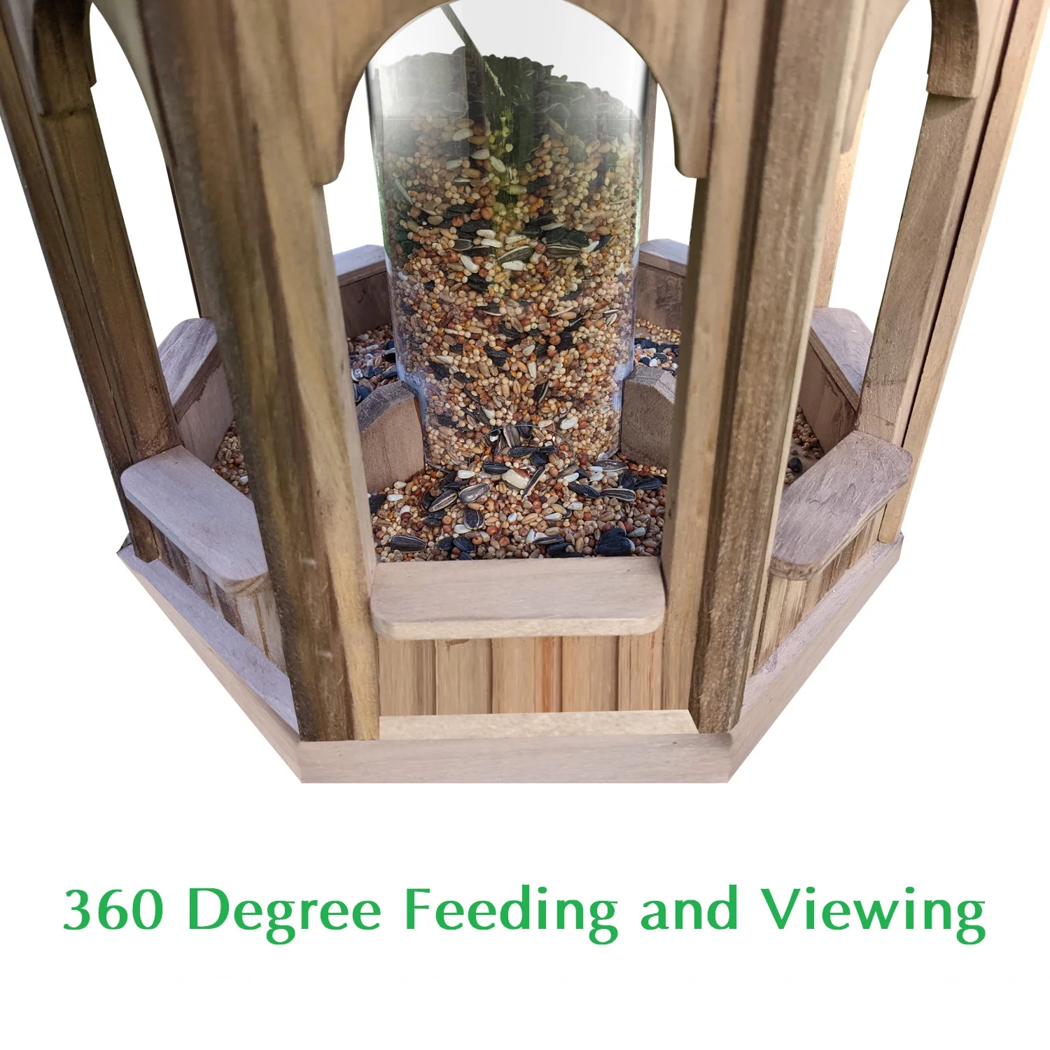 Deluxe Gazebo Bird Feeder, Solid Wood Wild Bird Feeder, Hanging Birdfeeder For Outdoors, 15 in Diameter