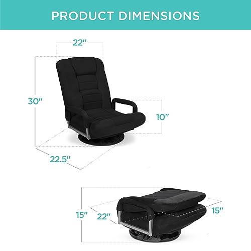 Best Choice Products Swivel Gaming Chair 360 Degree Multipurpose Floor Chair Rocker for TV, Reading, Playing Video Games w/Lumbar Support, Armrest Handles, Adjustable Foldable Backrest - Black/Blue