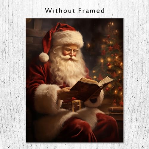 Vintage Christmas Wall Art Print, Santa Reading Book Poster, Rustic Christmas Wall Art, Christmas Painting Print Decor, Christmas Decor, Winter Print (8x10inches-Print-Unframed, Christmas Tree)