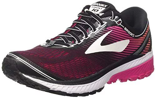 Brooks Womens Ghost 10 Running Shoe Black/Pink Peacock/Living Coral 7.5 B(M) US