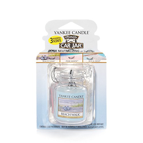 Yankee Candle Hanging Car Jar? Ultimate 3-Pack Air Fresheners, Neutralizes Odors Up to 30 Days, Includes: Beach Walk, Pink Sands, and Sun and Sand (Pack of 3)