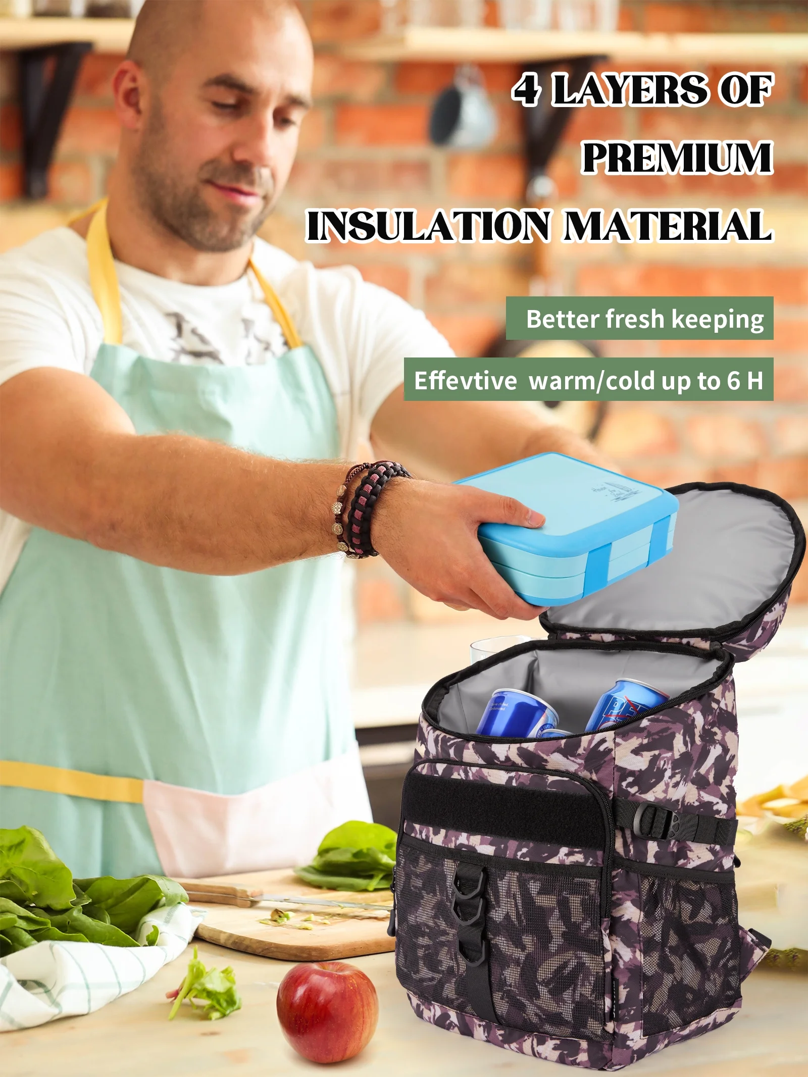 JOYHILL 36 Cans Large Capacity Insulated Cooler Backpack, 25L Leakproof Tactical Lunch Bag for Camping Hiking Picnic Beach, Black