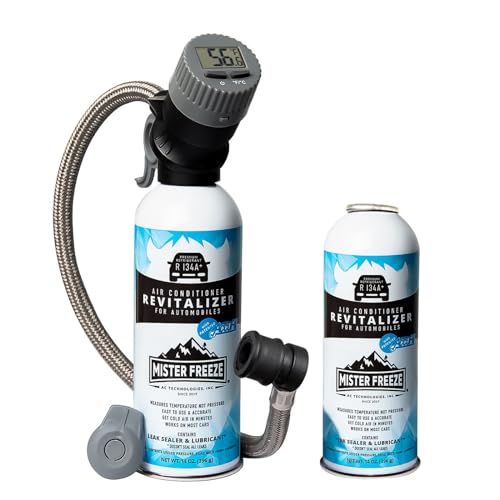 Mr. Freeze Synthetic R134a Refrigerant Freon, Car AC Recharge Kit with Wireless Digital Temperature Sensor, Self-Sealing AC Refrigerant Leak Stop Kit for Car Air Conditioner, 14 Oz