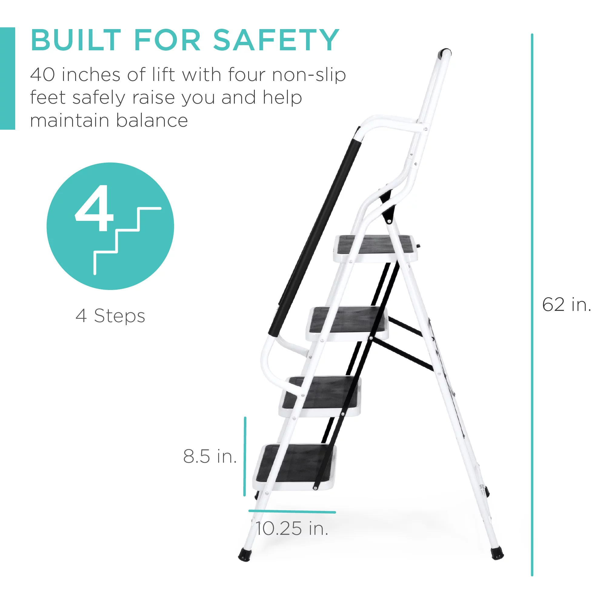 Best Choice Products 4-Step Portable Folding Anti-Slip Steel Ladder w/ Handrails, Attachable Tool Bag