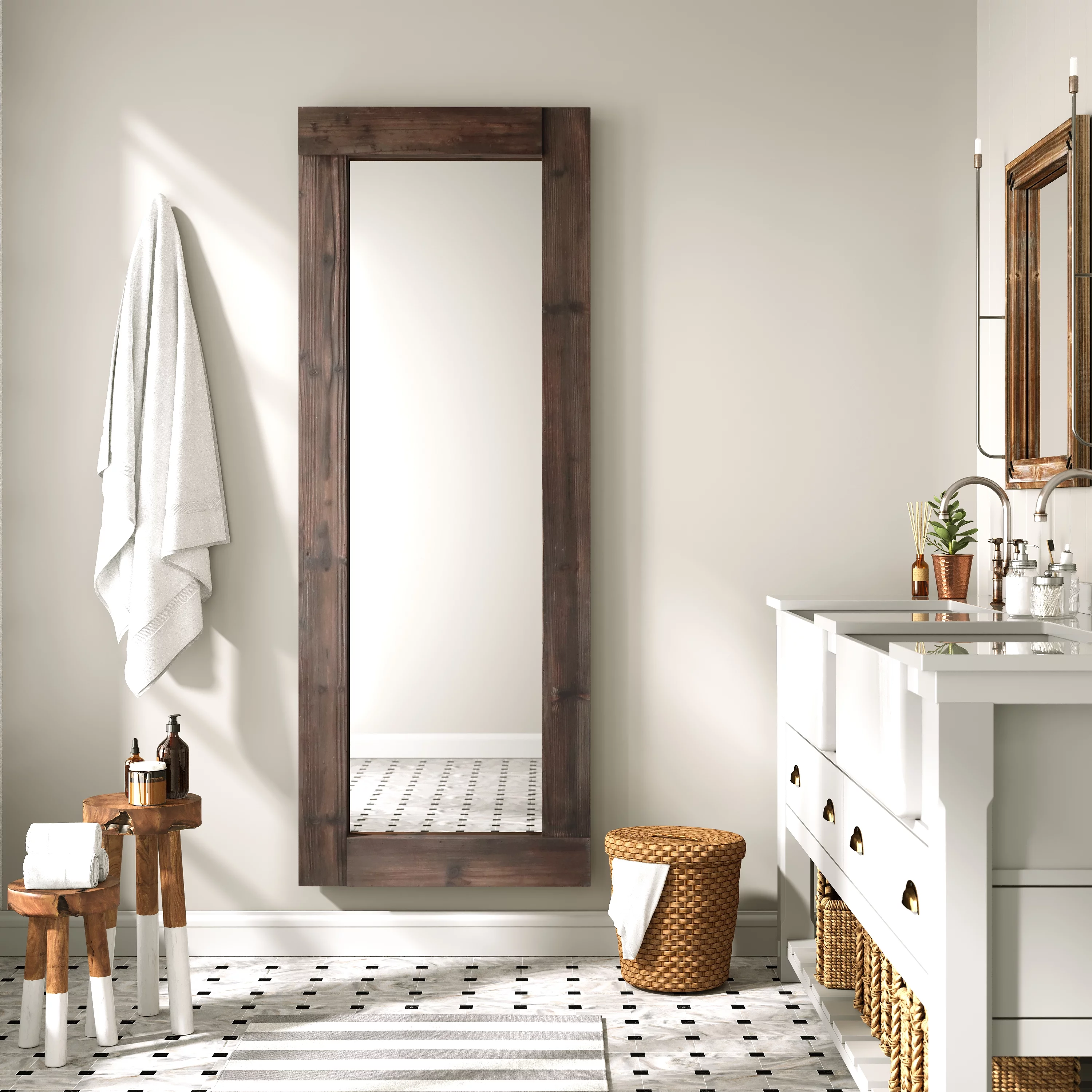 Barnyard Designs 24x64 Leaner Floor Mirror Full Length, Large Rustic Wall Mirror Free Standing, Leaning Hanging Wood Mirror Full Size, Farmhouse Decor Long Mirror Bedroom Living Room, Brown