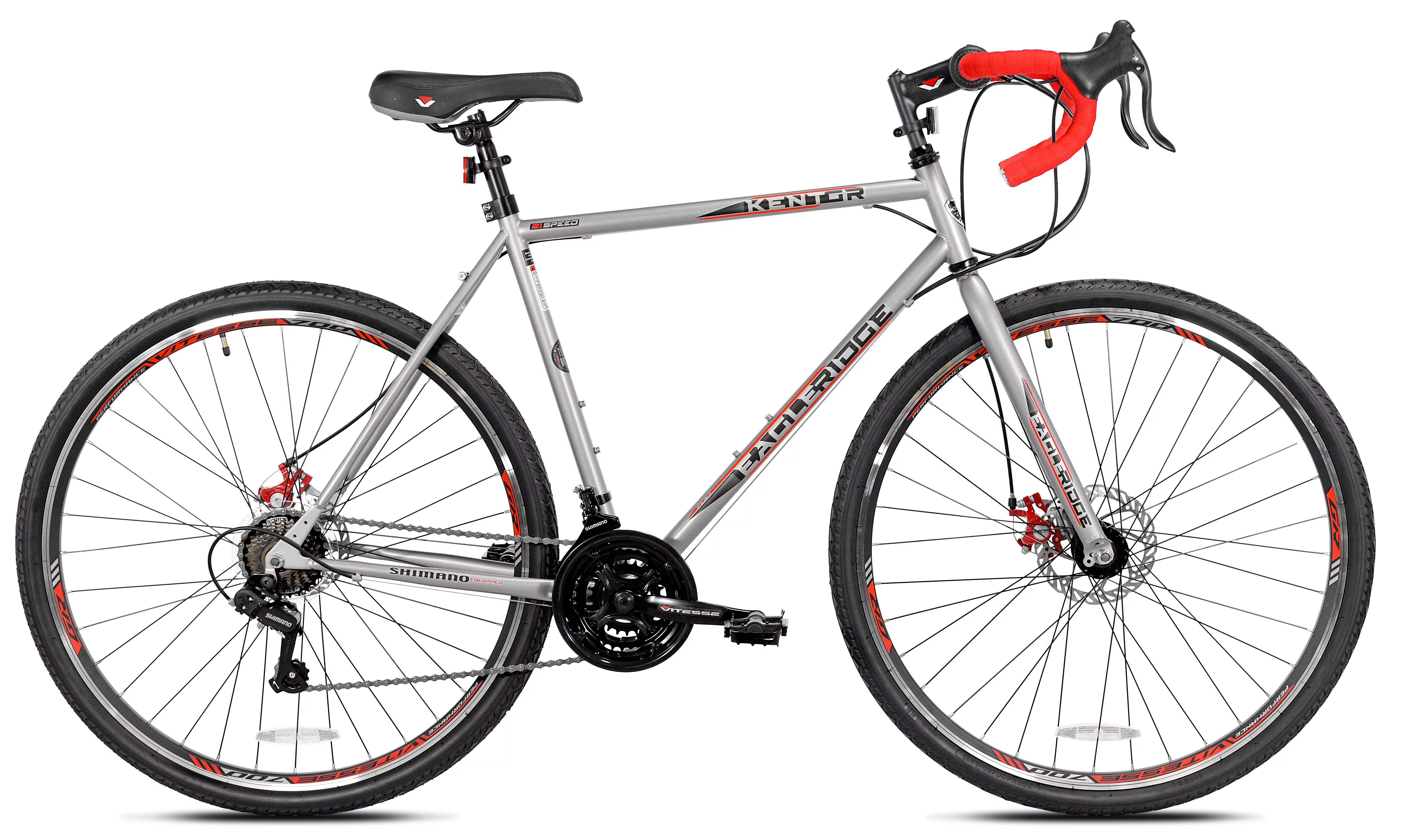 Kent Bicycles 700c Eagle Ridge Adventure Gravel Men's Large Bike, Silver, Red