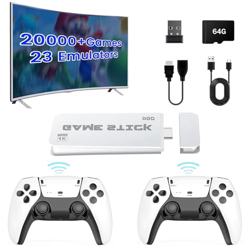 Wireless Retro Gaming Console Built-in 20000+ Classic Games Retro Game Stick, 4K HDMI Output Plug & Play Video Game Console, Dual 2.4G Wireless Controllers, for Birthday Gifts