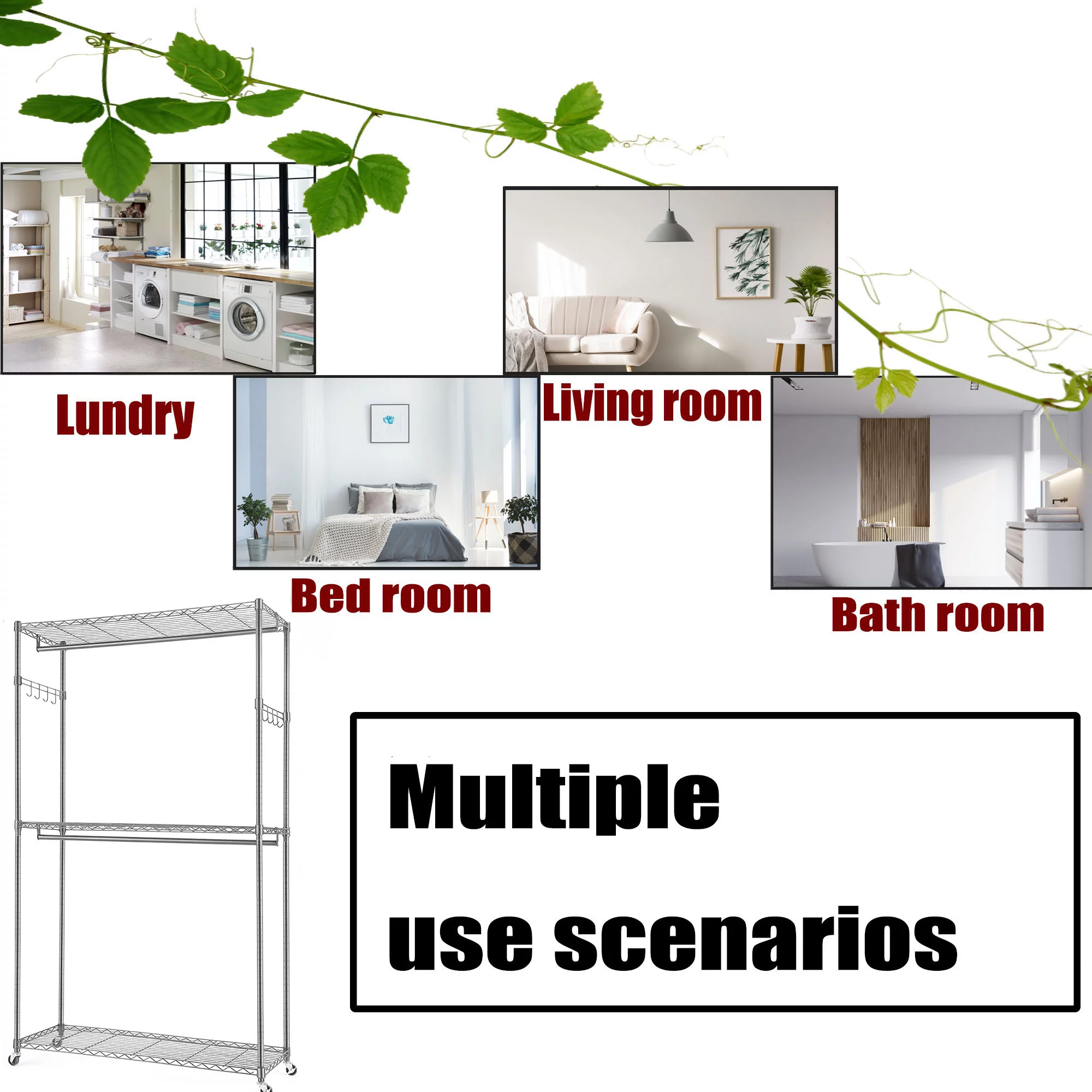 420 lbs Clothes Rack Heavy Duty Clothing Garment Rack Adjustable Rolling Portable Closet with Shelves V frame, Freestanding Wardrobe Rack (Black, 1Rod 4Hook)