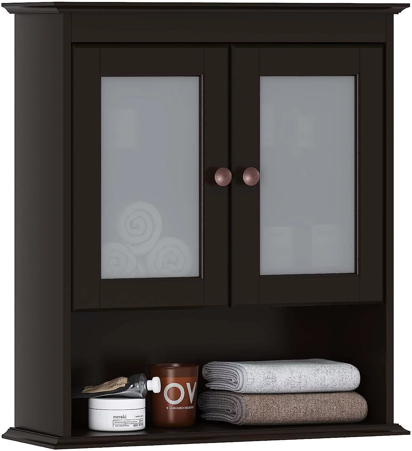 Spirich Bathroom Wall Cabinet with Glass Doors, Small Hanging Medicine Cabinet Wall Mounted, Wood Wall Storage Organizer Space Saver, Espresso