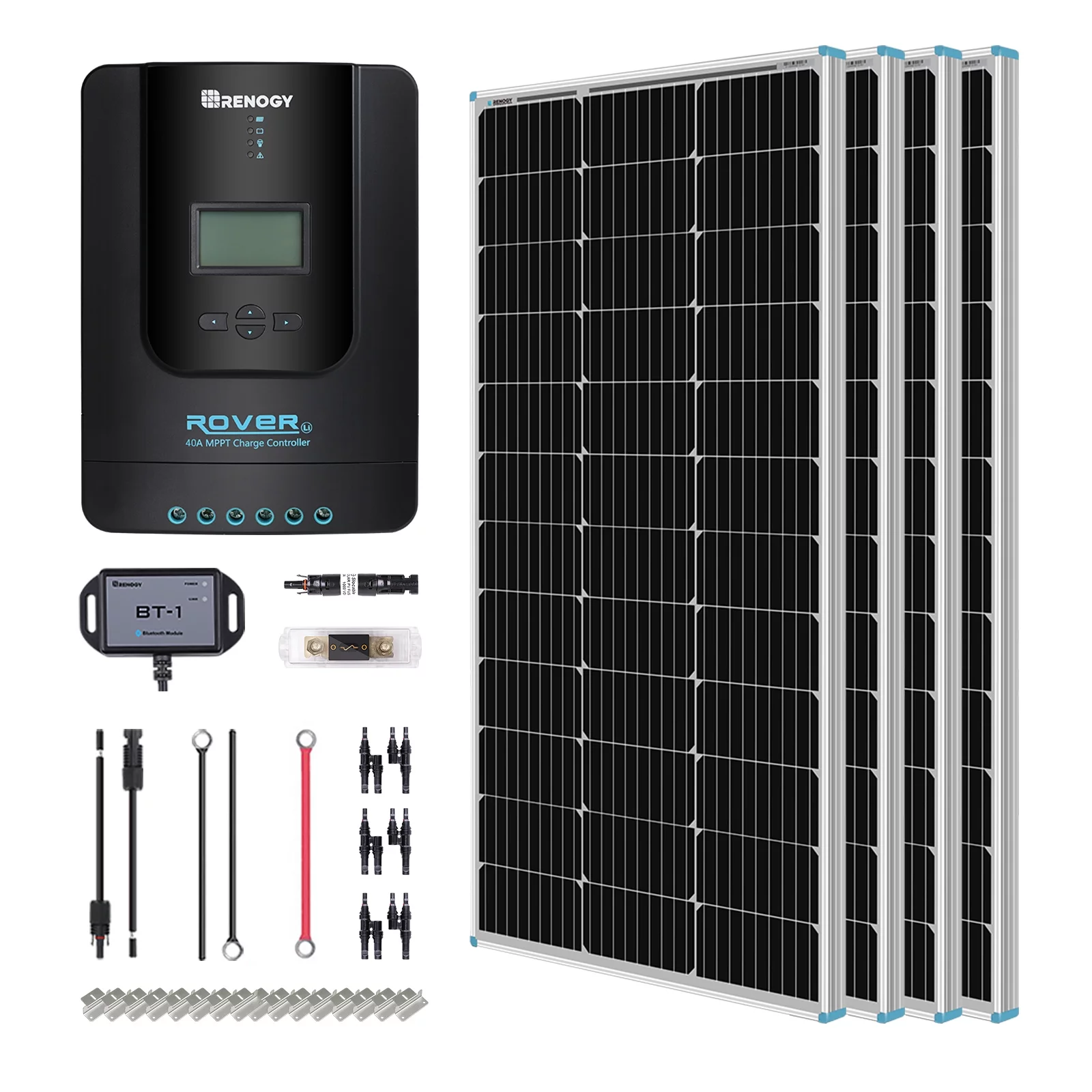 Renogy 400 Watt 12 Volt off Grid Solar Premium Kit with Monocrystalline Solar Panel and 40A MPPT Rover Controller