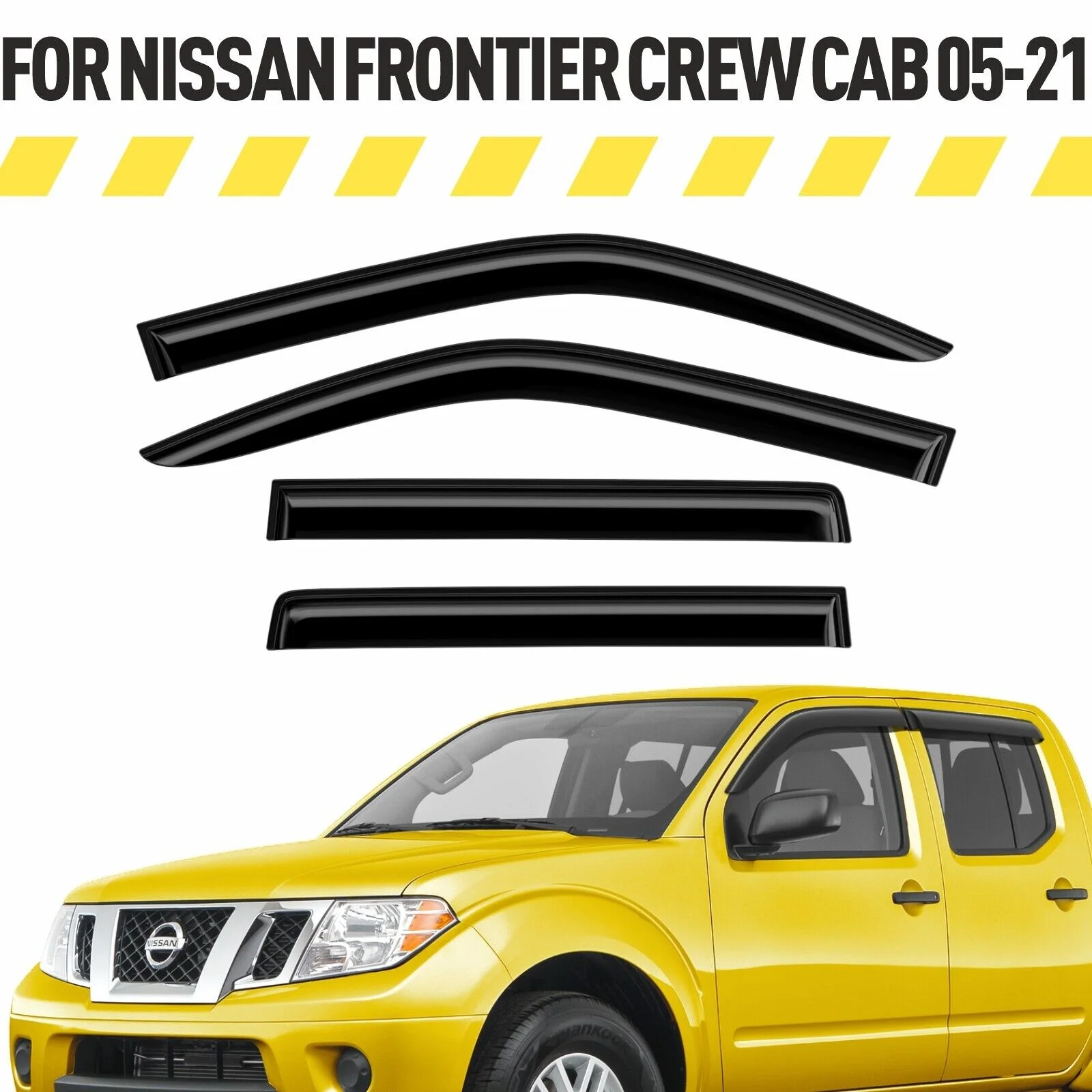 AEROGUYS Tape-On Window Deflectors Extra Durable Window Visors Rain Guards Fit for Nissan Frontier 2005-2021 Crew Cab, Sun Visors, Wind Deflectors, Vent Visors, Truck Accessories - 4pcs. AG0098