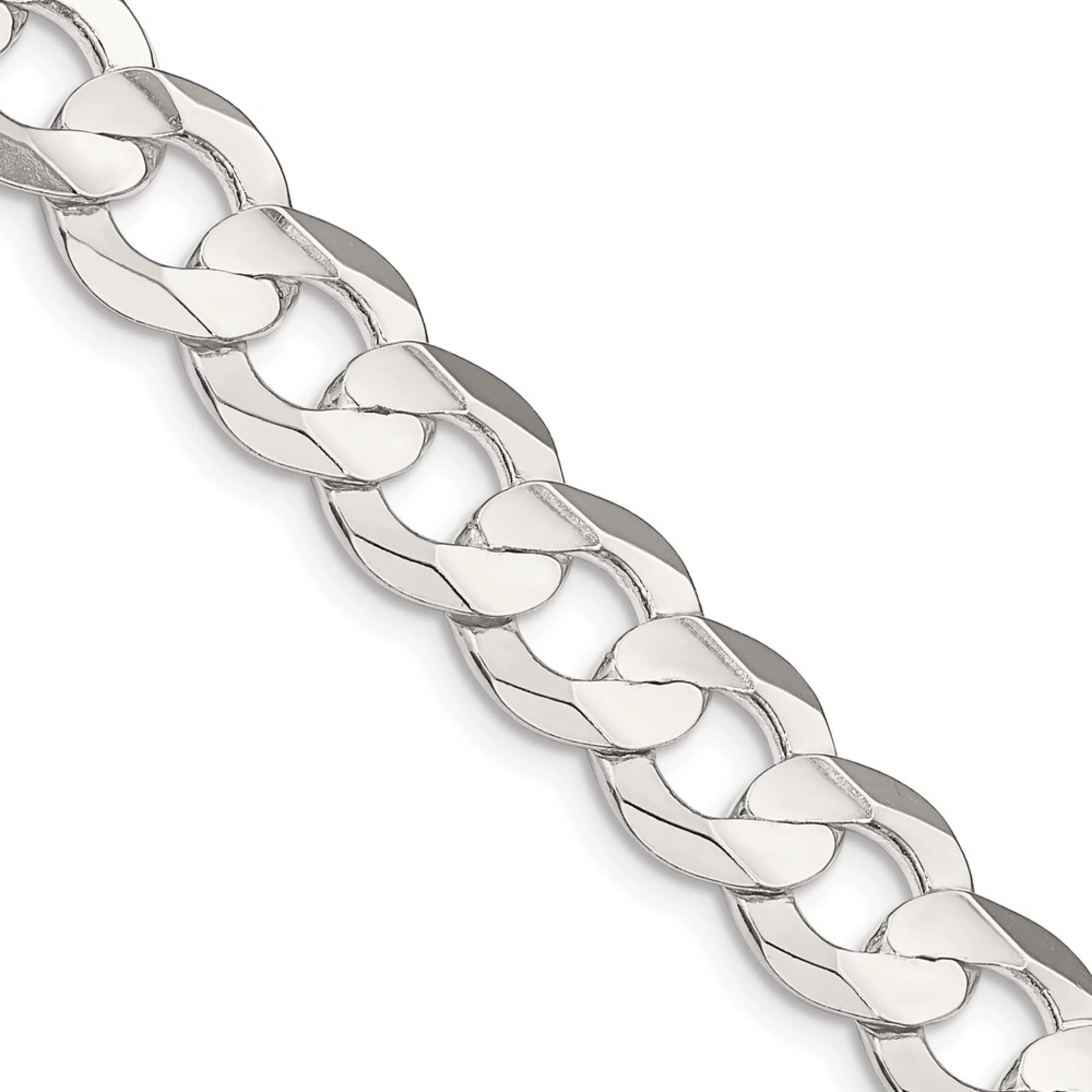 Mens Heavy Chain Solid Sterling Silver 9.75mm wide Concave Curved Beveled Curb Chain 3.5mm Thick 26 inch length 2 oz wt Best Jewelry Gift for Friend Him Boys Teens