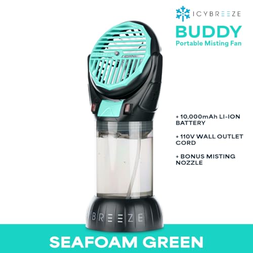 IcyBreeze Buddy Portable High-Velocity Misting Fan With 10,000 mAH Battery – Adjustable, Stainless Steel Atomizing Head, 1.5-Liter Water Tank, for Outdoor, Picnic, Camping